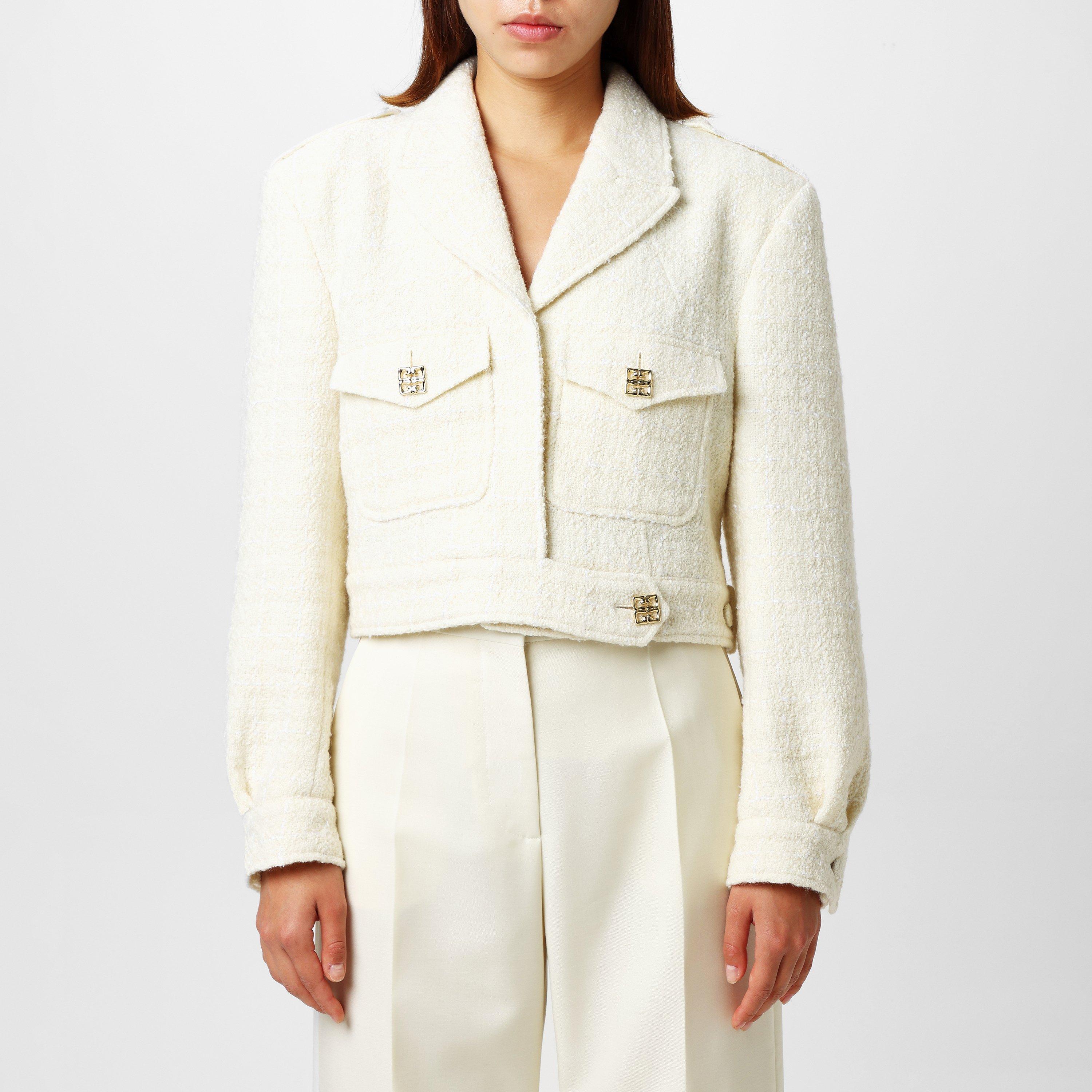 Ecru - GIVENCHY - Women's Cropped Tweed Long Sleeve Hybrid Jacket - 1
