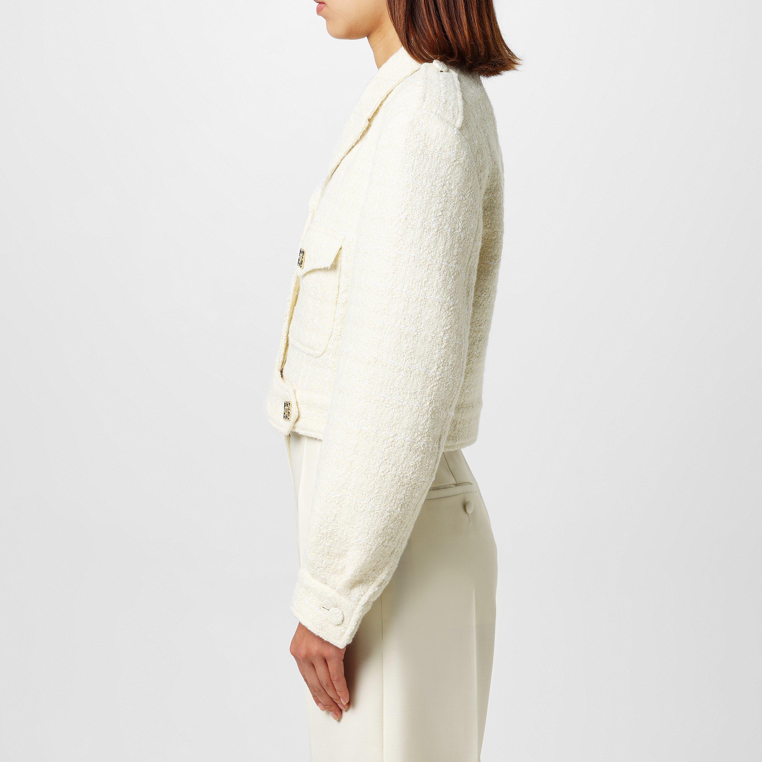 Ecru - GIVENCHY - Women's Cropped Tweed Long Sleeve Hybrid Jacket - 2