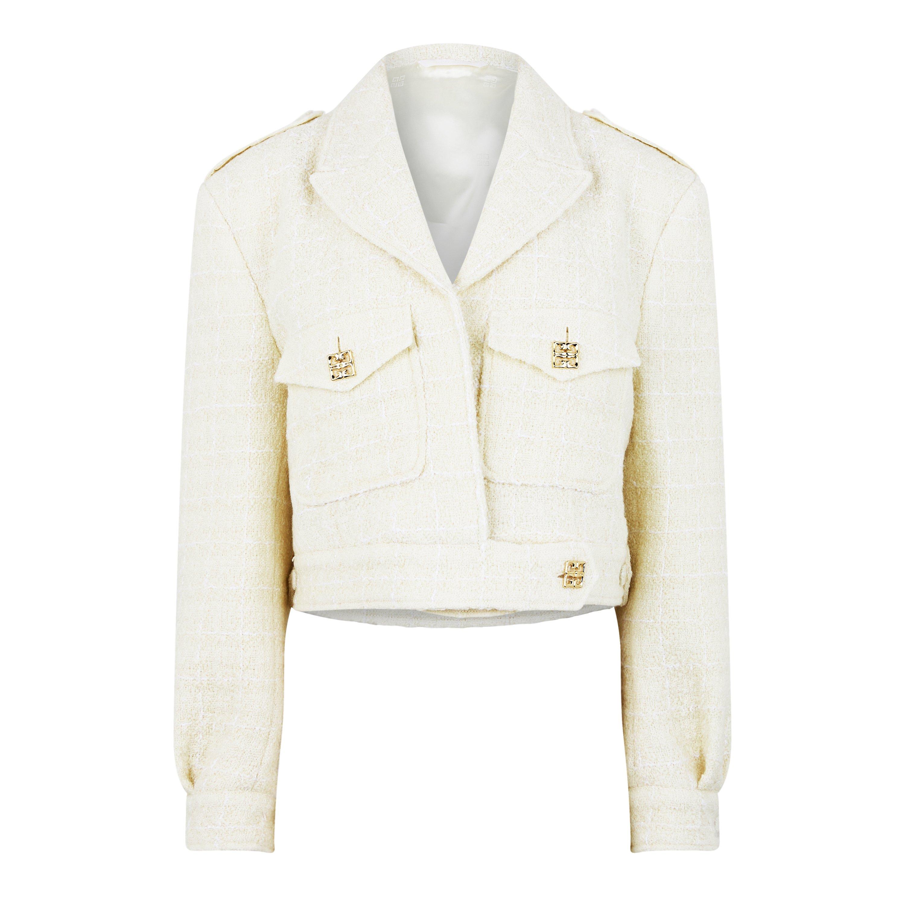 Ecru - GIVENCHY - Women's Cropped Tweed Long Sleeve Hybrid Jacket - 5