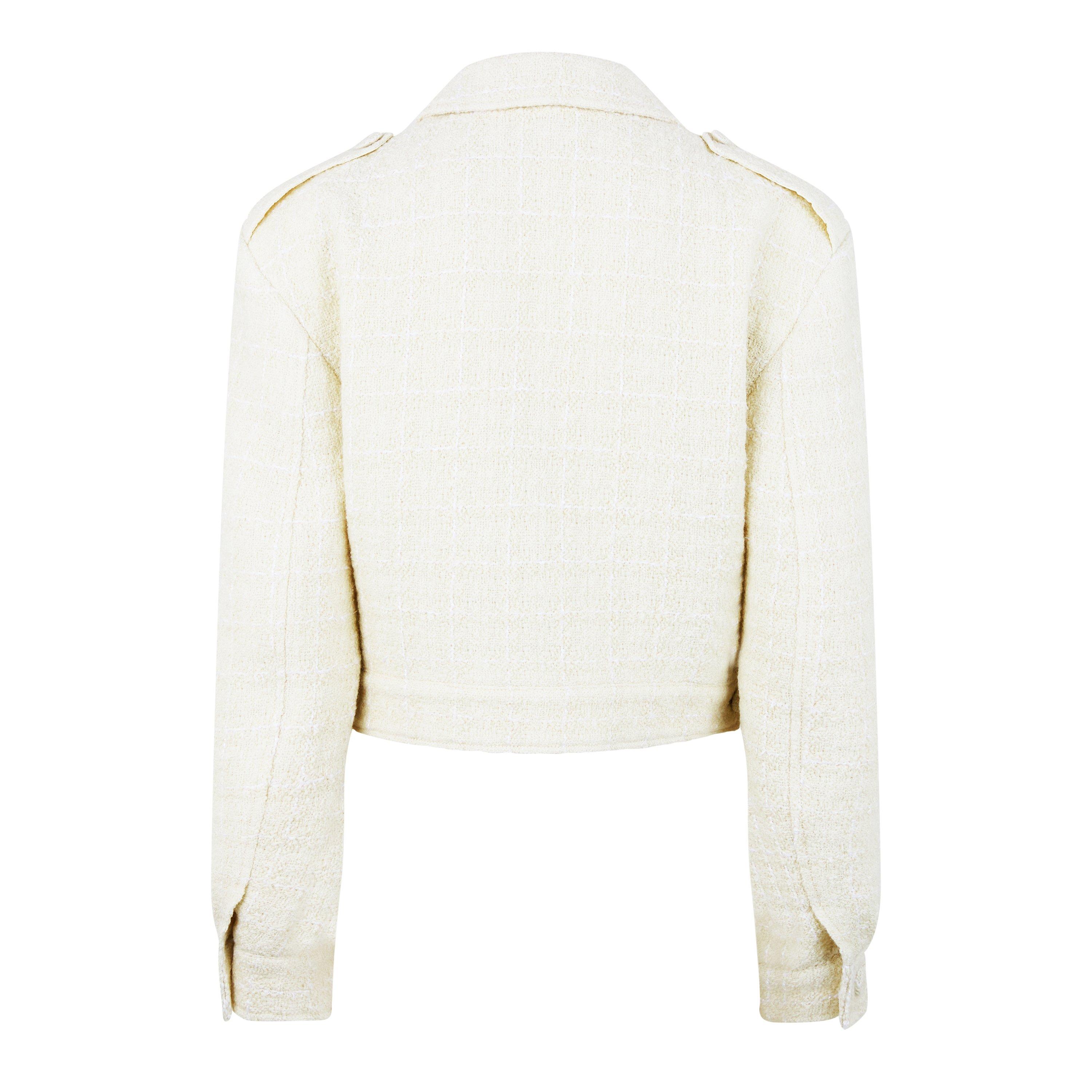 Ecru - GIVENCHY - Women's Cropped Tweed Long Sleeve Hybrid Jacket - 6