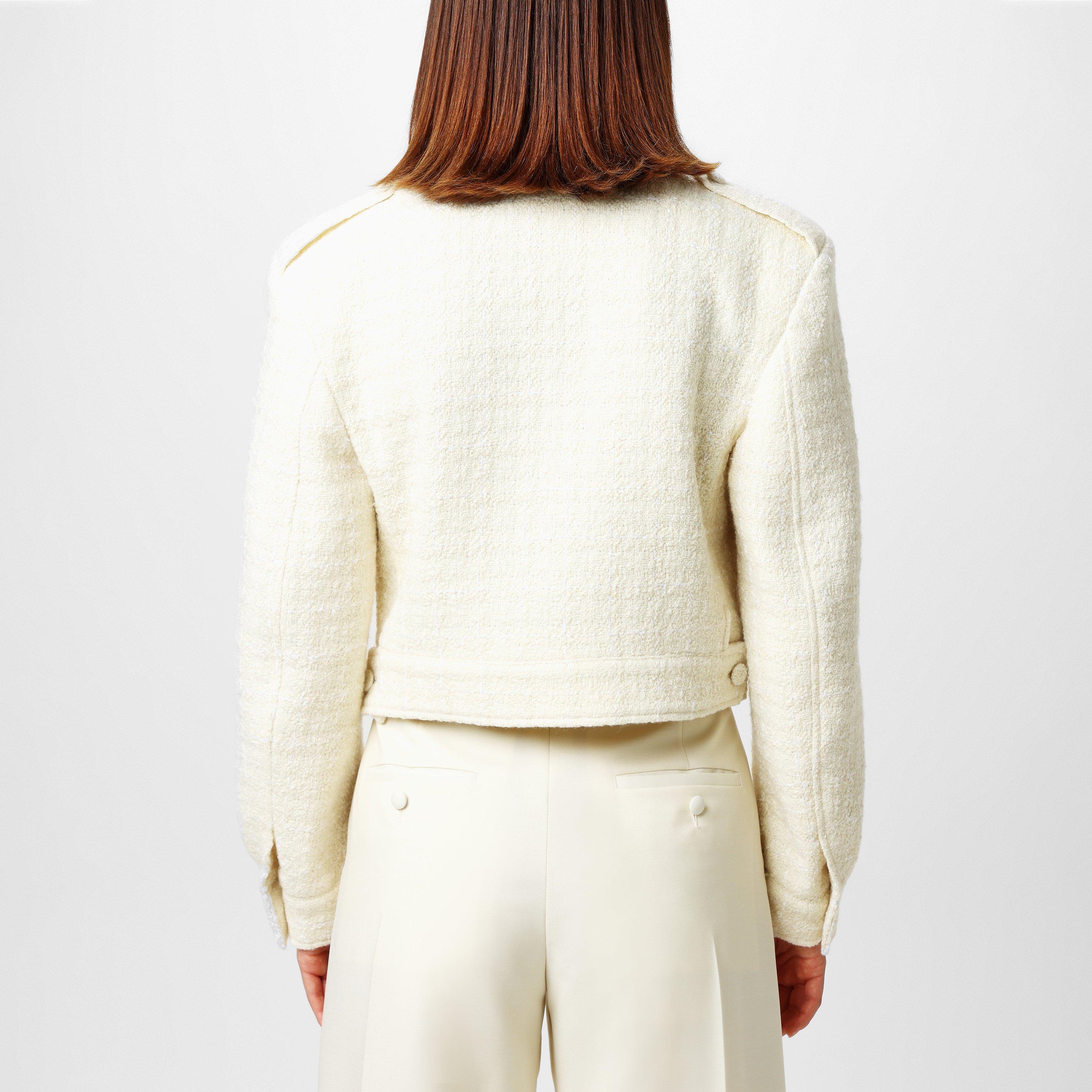 Ecru - GIVENCHY - Women's Cropped Tweed Long Sleeve Hybrid Jacket - 3