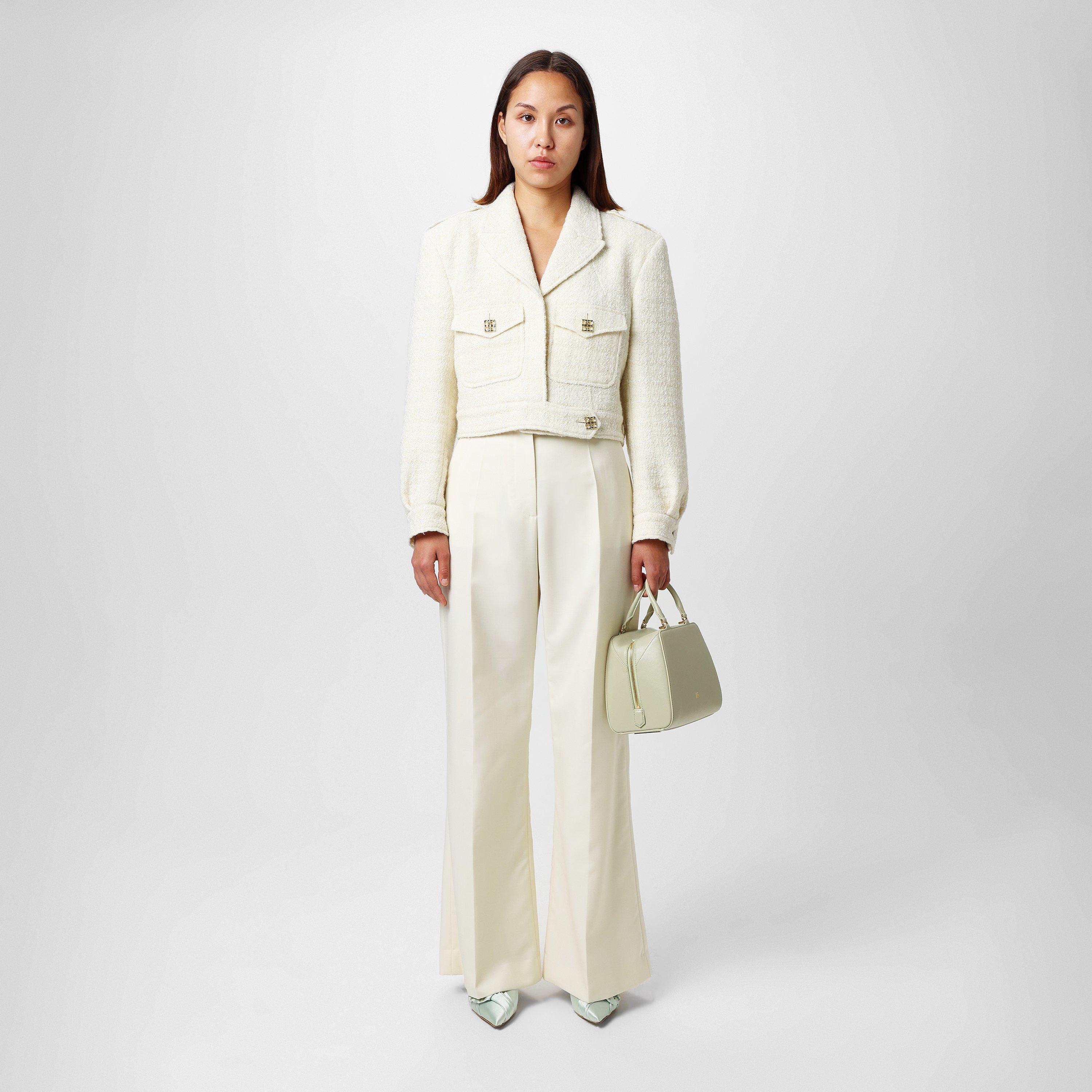 Ecru - GIVENCHY - Women's Cropped Tweed Long Sleeve Hybrid Jacket - 4