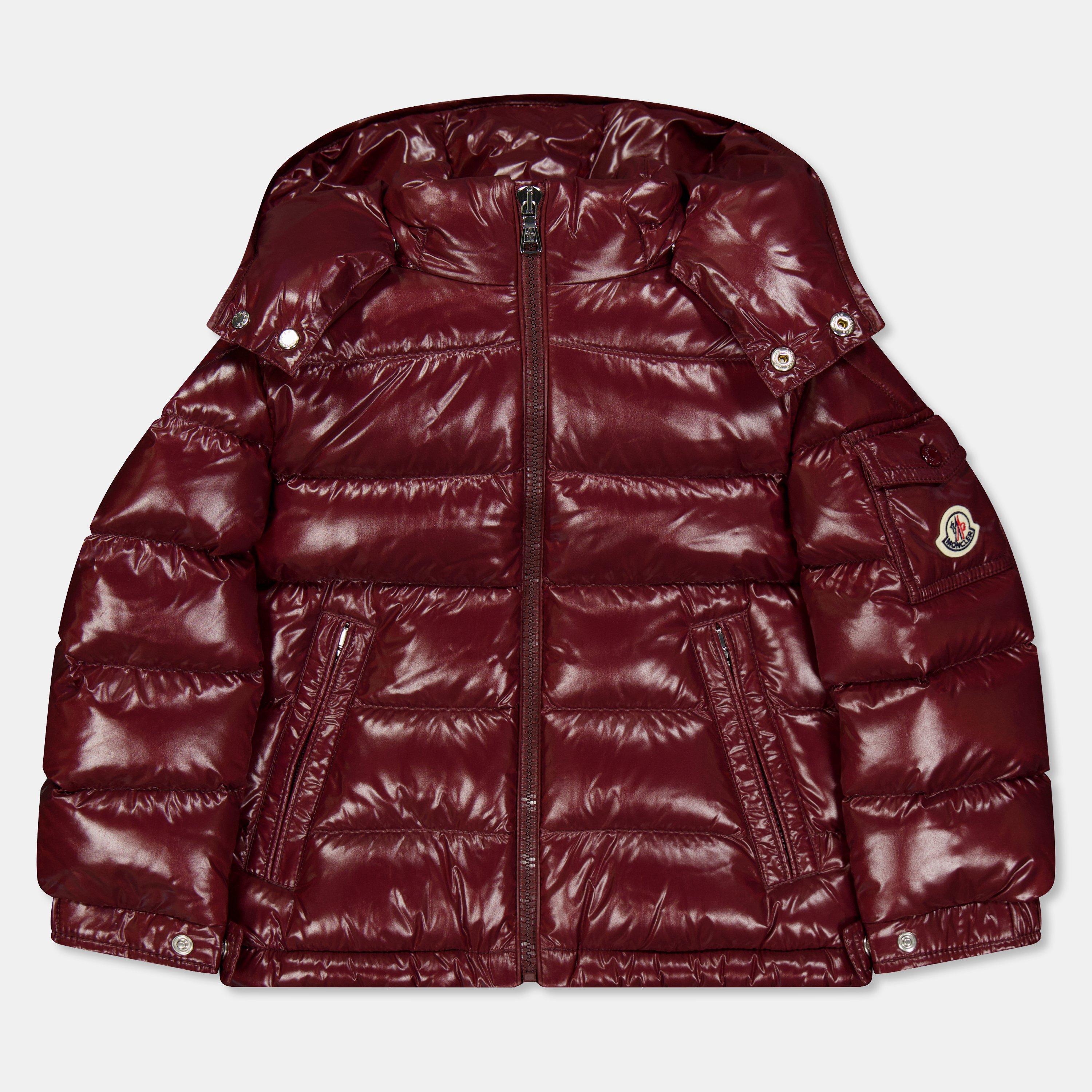 Moncler  Kids New Maya Goose Down Detachable Hood Short Puffer Jacket - Burgundy 464 - Size 8Y