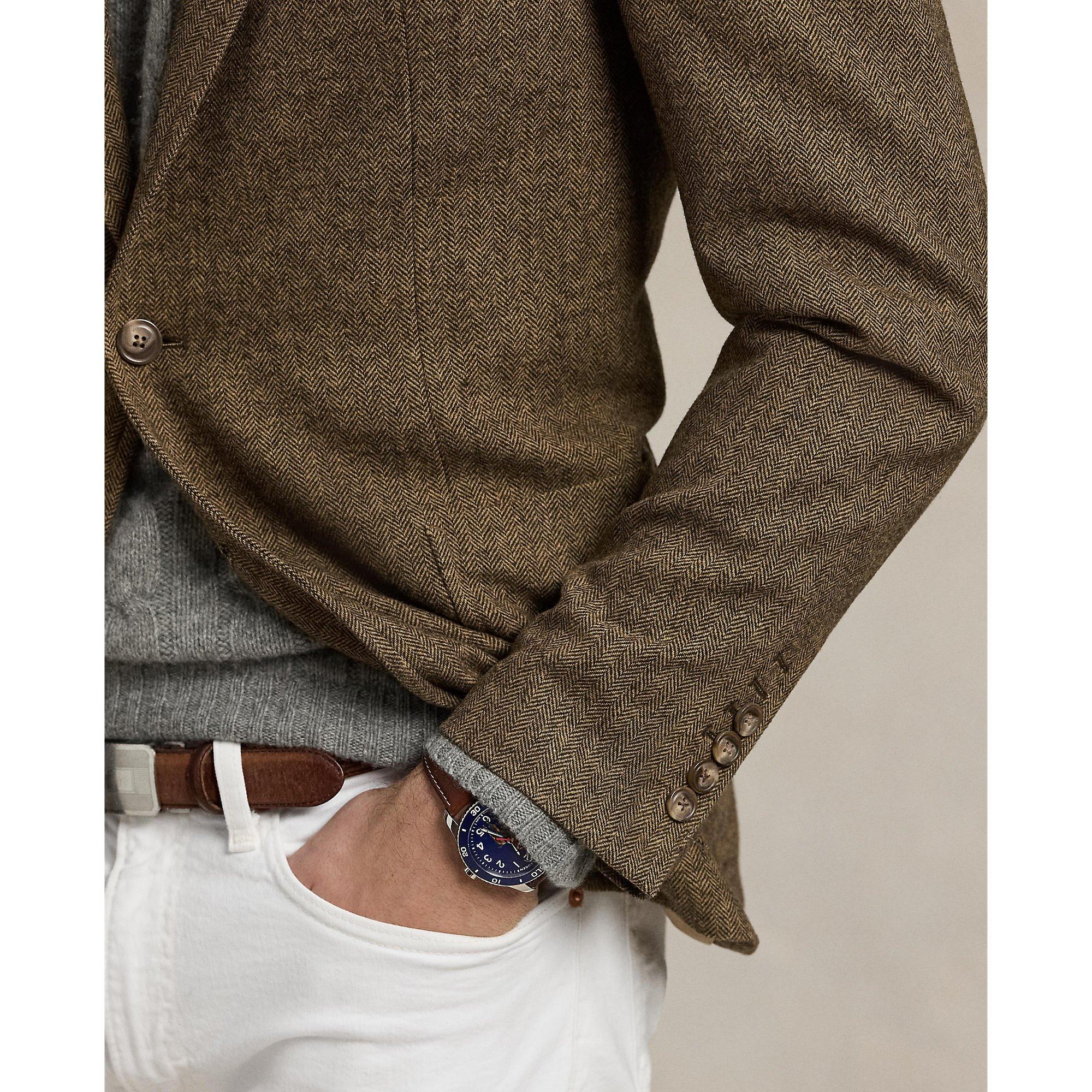 Brown Tan - Polo Ralph Lauren - Men's Herringbone Tailored Fit Blazer - 6