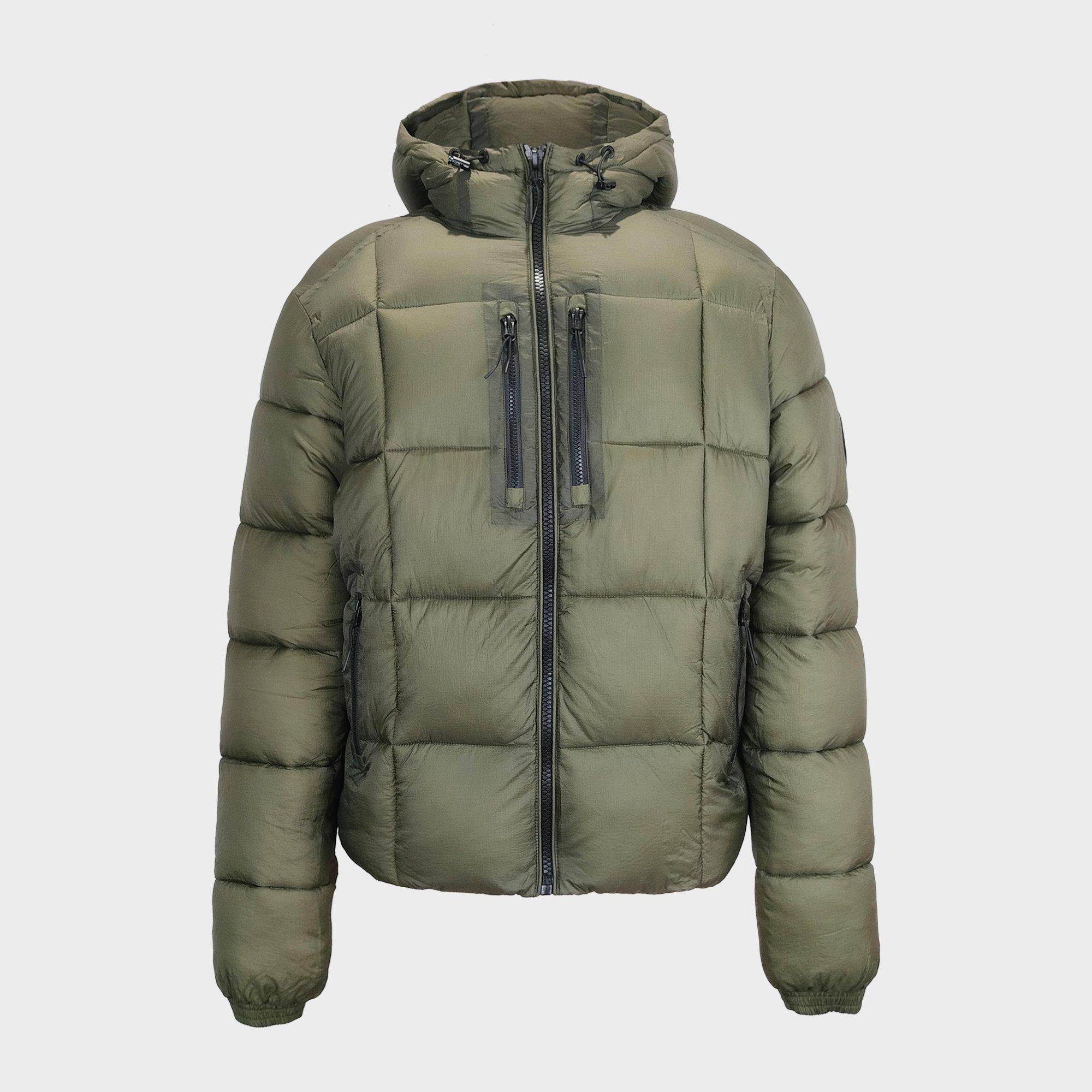 Khaki - Pretty Green - Men's Trafford Weather-Resistant Long Sleeve Short Puffer Jacket - 1