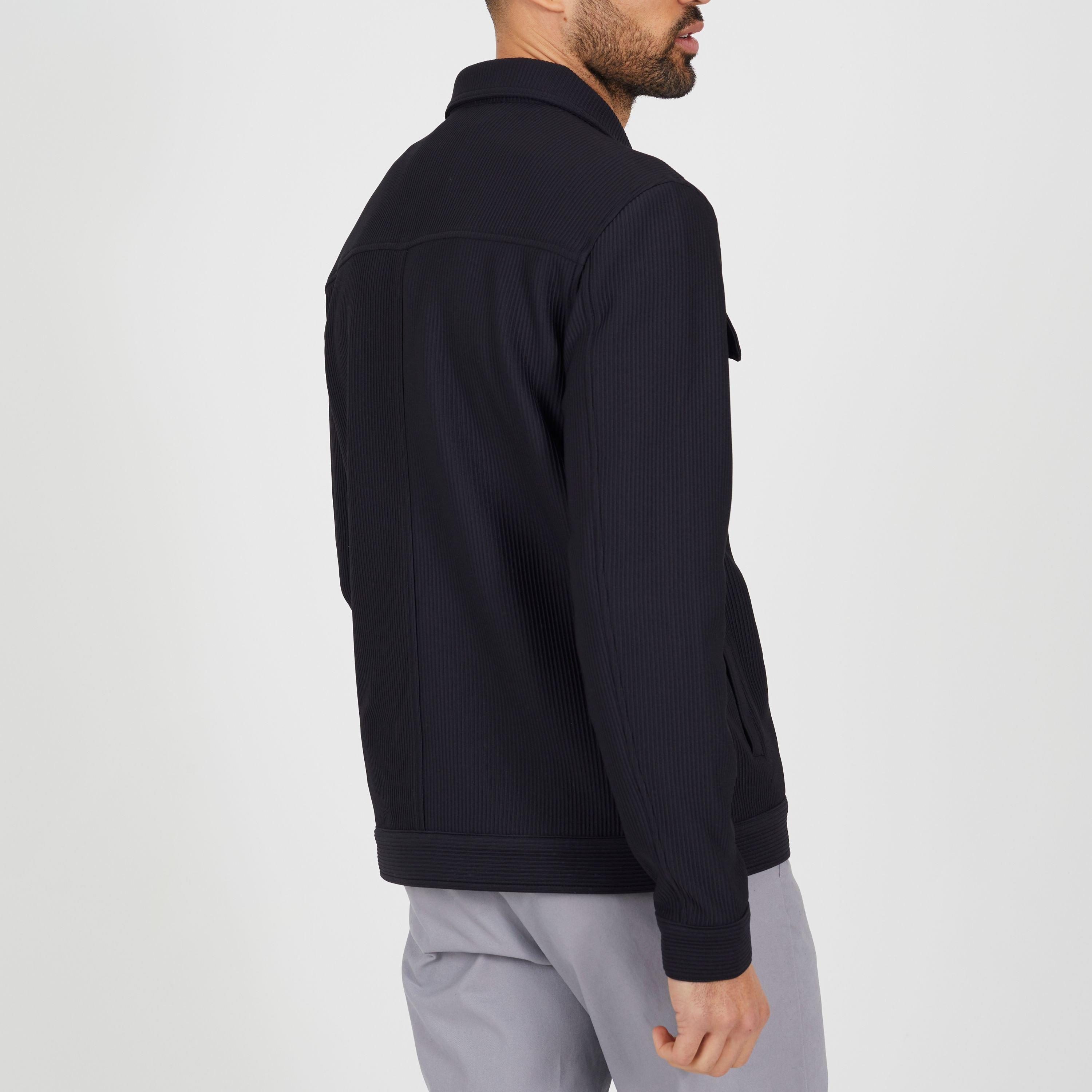 Nero - Brave Soul - Black Ribbed Zip-Through Collared Long Sleeve Bomber Jacket - 2