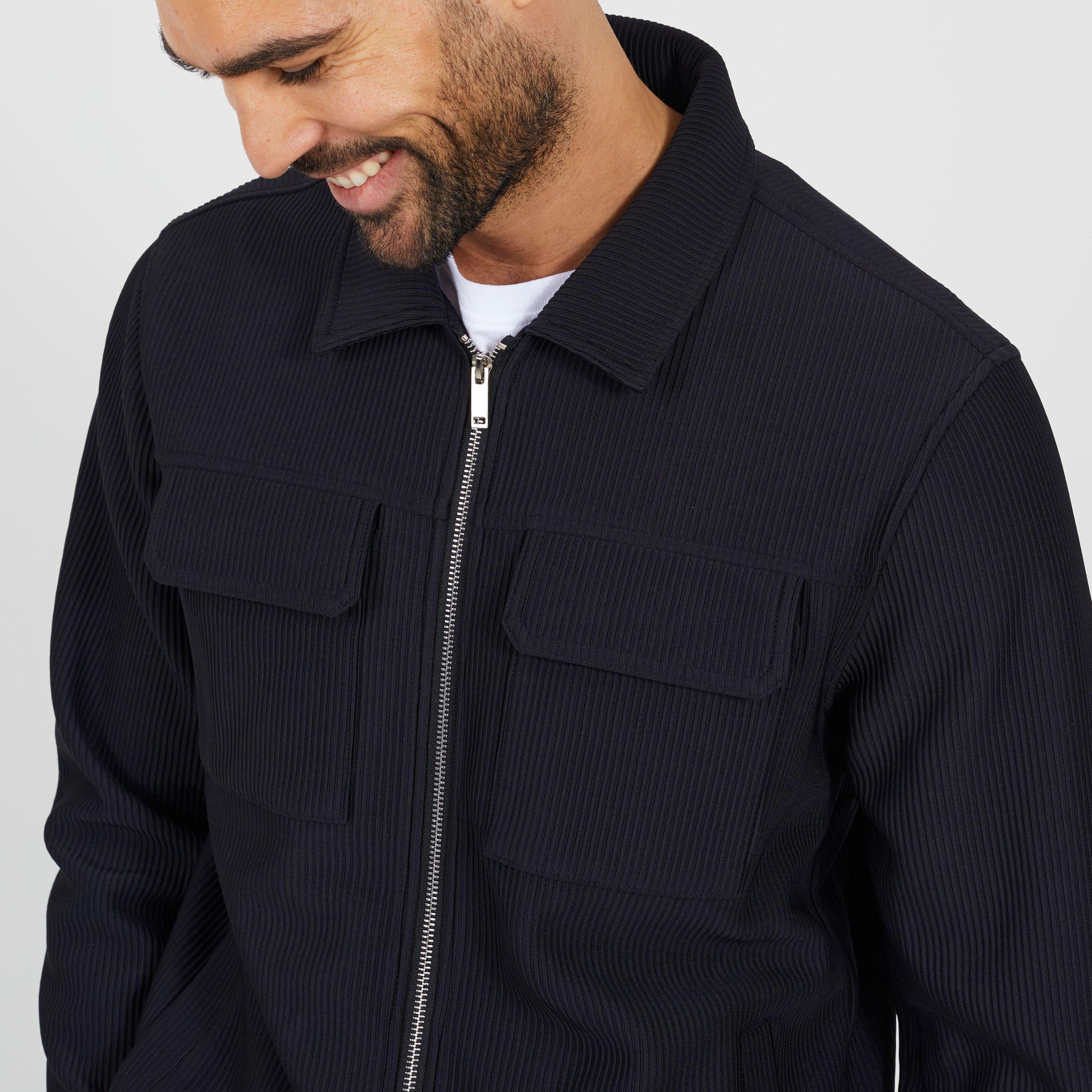 Nero - Brave Soul - Black Ribbed Zip-Through Collared Long Sleeve Bomber Jacket - 3
