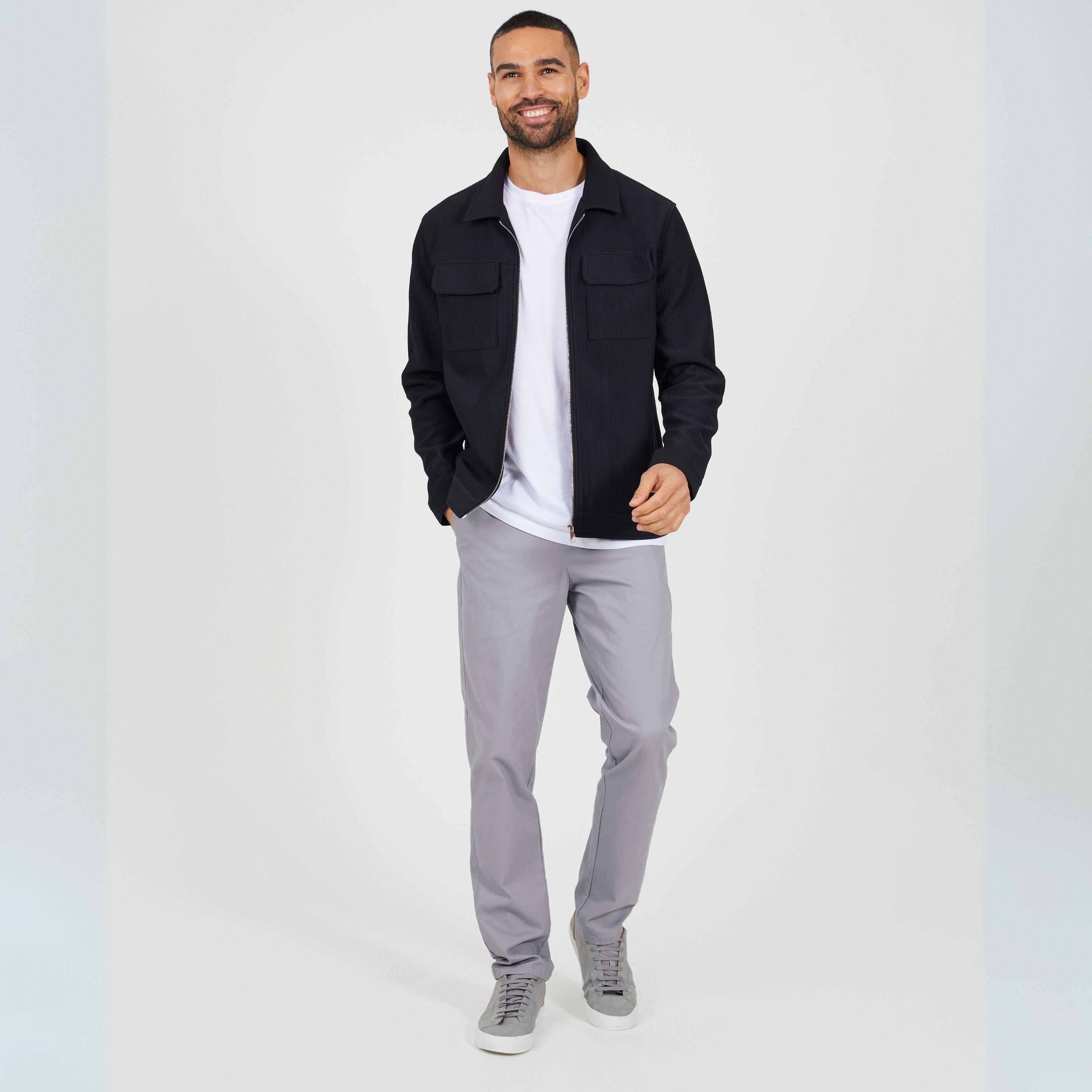 Nero - Brave Soul - Black Ribbed Zip-Through Collared Long Sleeve Bomber Jacket - 4