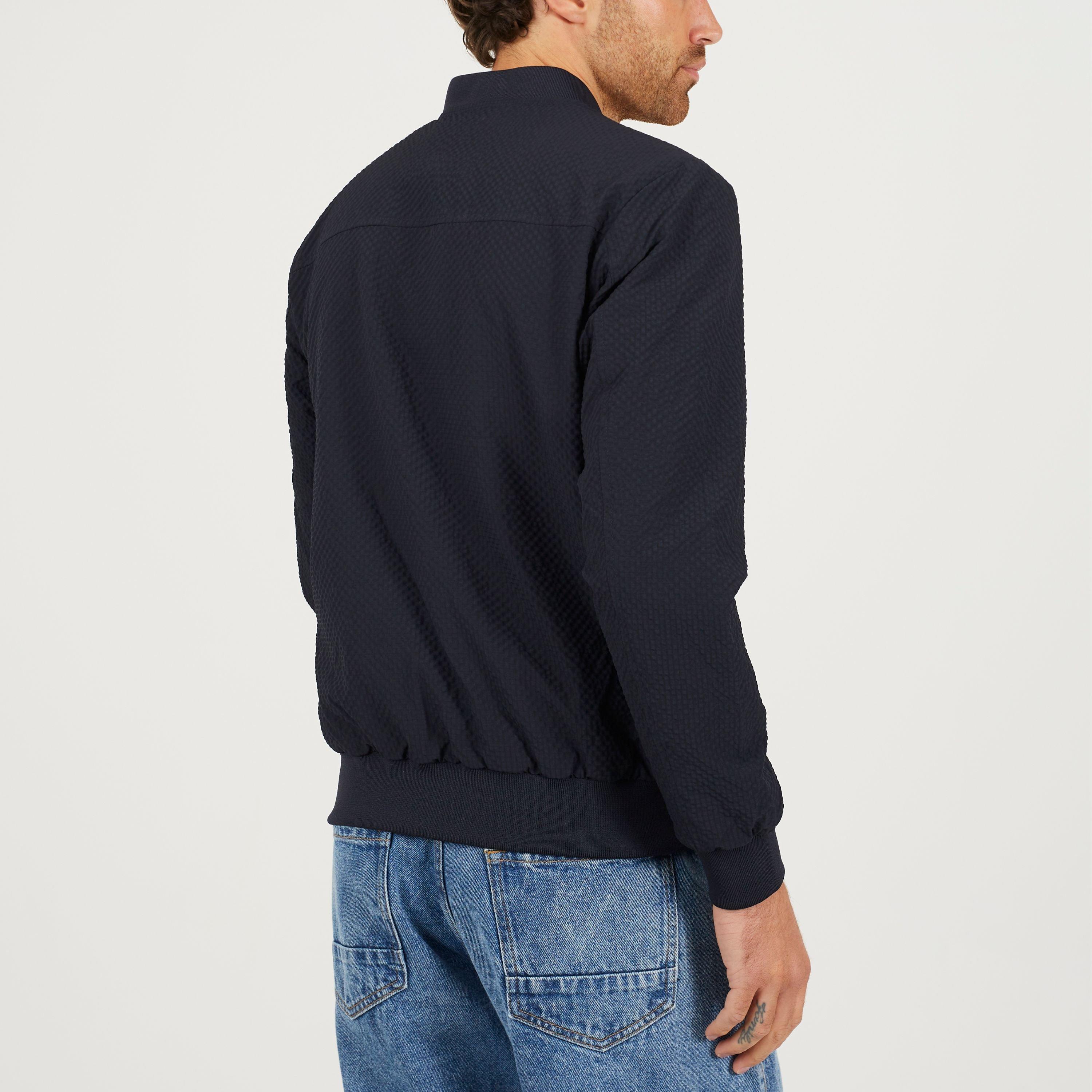 Lyle Mer okrugli ovratnik Sn99 - Brave Soul - Navy Seersucker Long Sleeve Bomber Jacket - 2