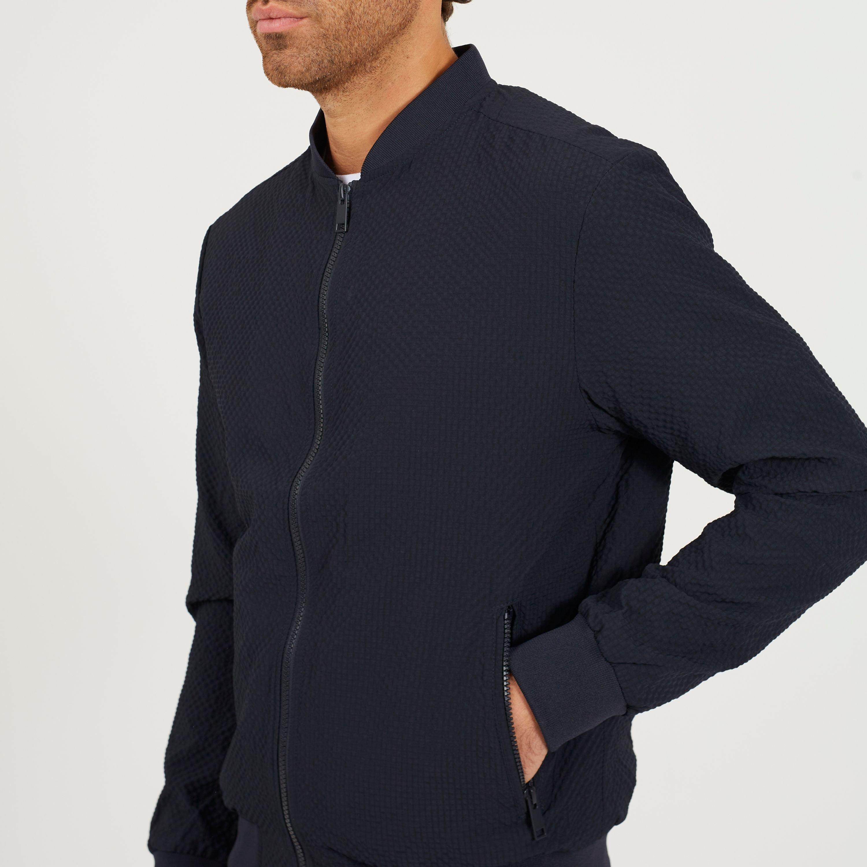 Lyle Mer okrugli ovratnik Sn99 - Brave Soul - Navy Seersucker Long Sleeve Bomber Jacket - 3