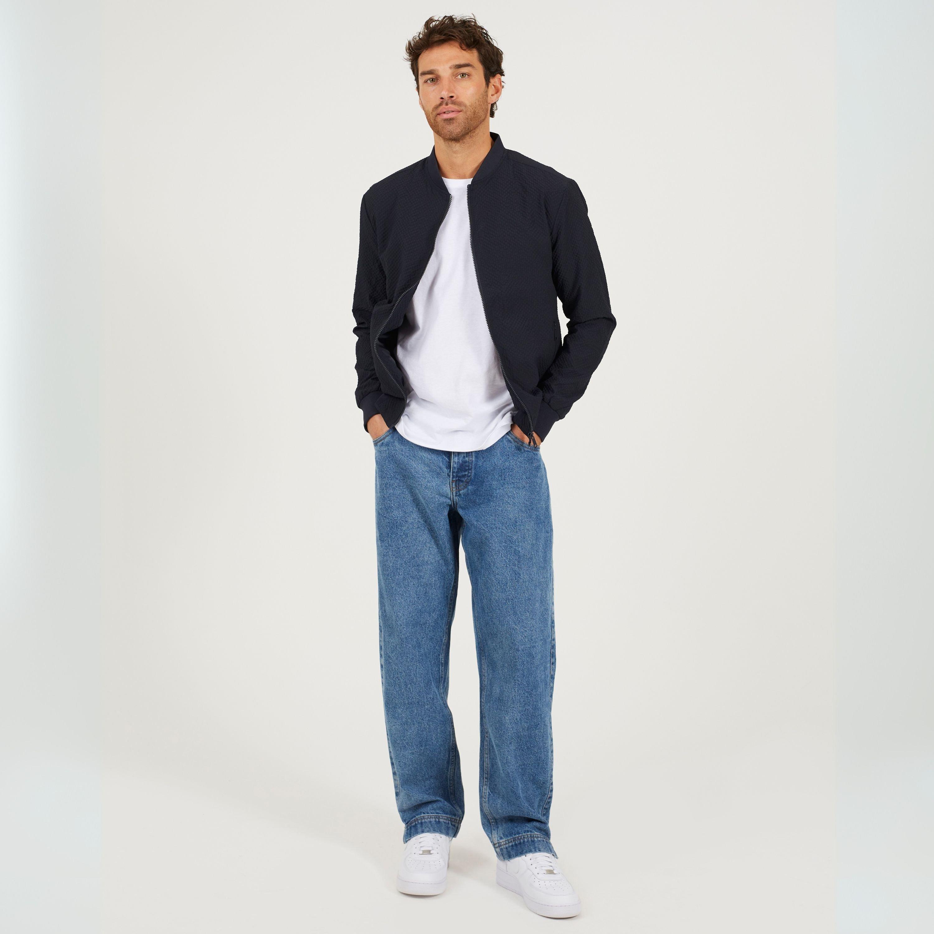 Lyle Mer okrugli ovratnik Sn99 - Brave Soul - Navy Seersucker Long Sleeve Bomber Jacket - 4