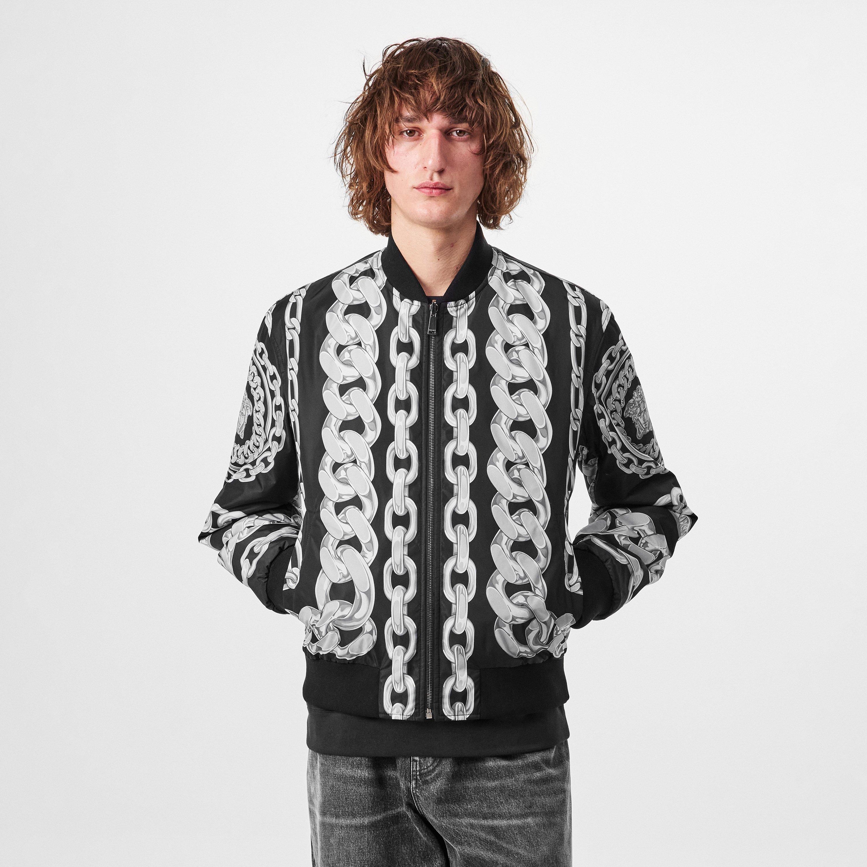 Black/Silver - Versace - Men's  Reversible Long Sleeve Coach Jacket - 3