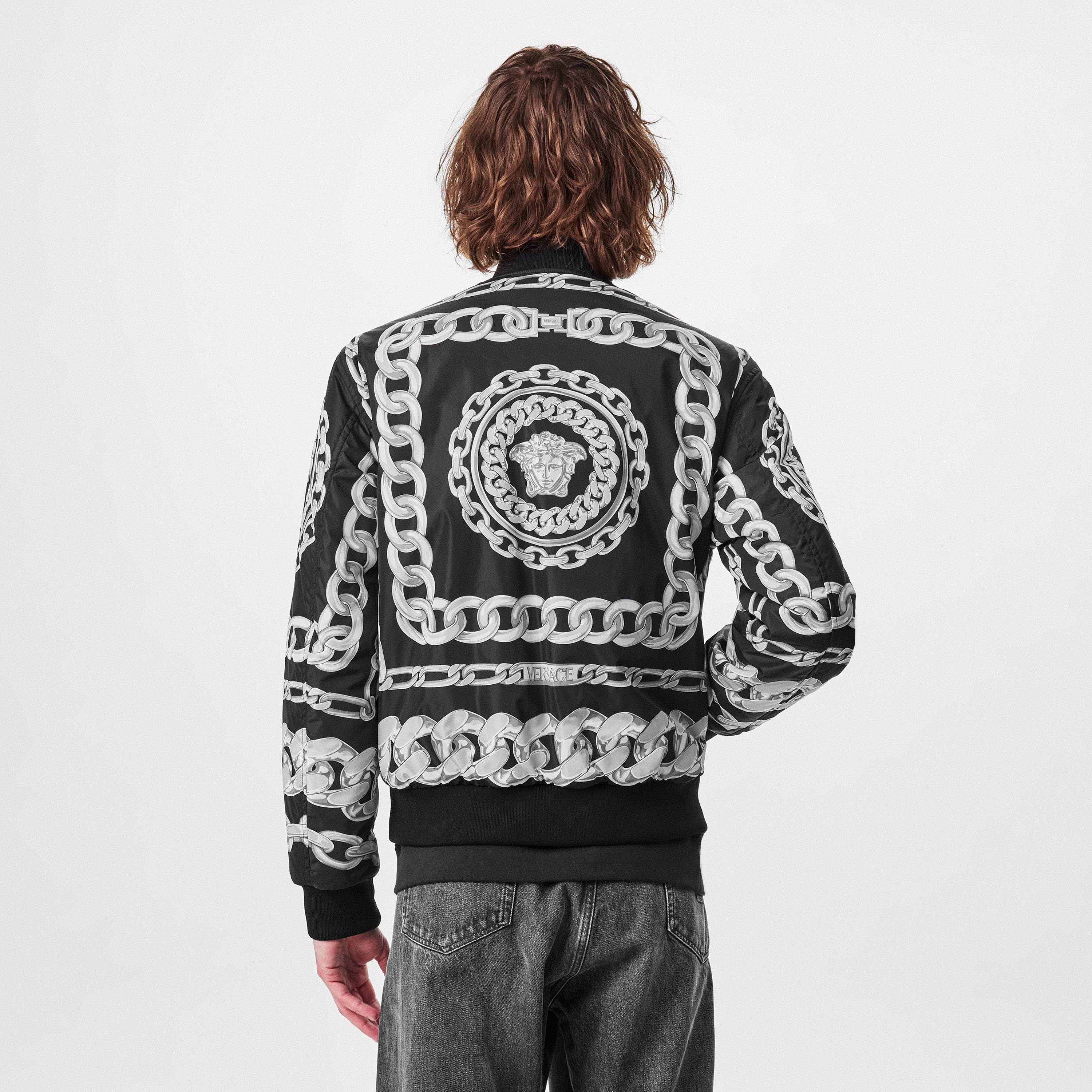 Black/Silver - Versace - Men's  Reversible Long Sleeve Coach Jacket - 4