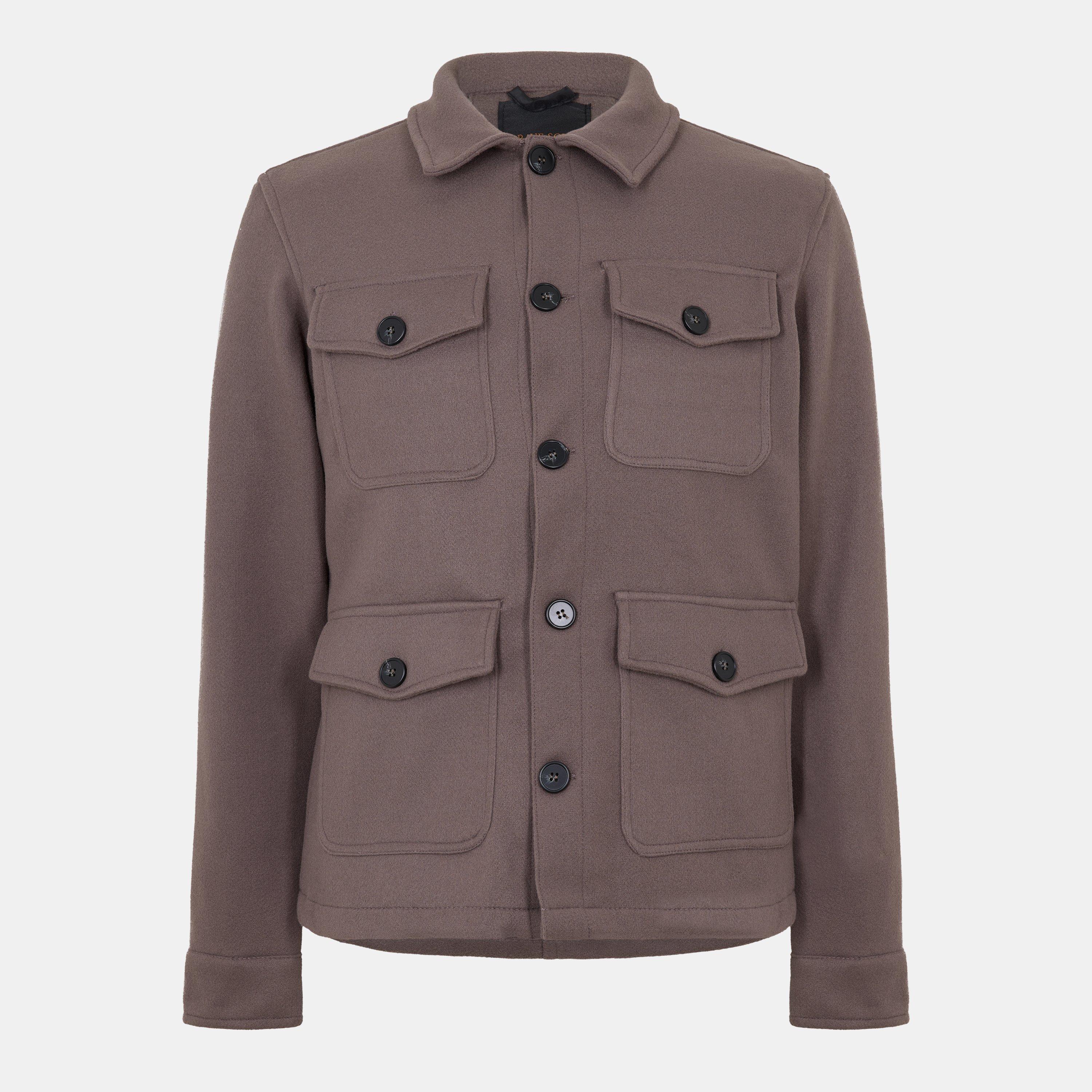Taupe - Brave Soul - Men's Faux Wool Four Pocket Long Sleeve Overshirt - 1