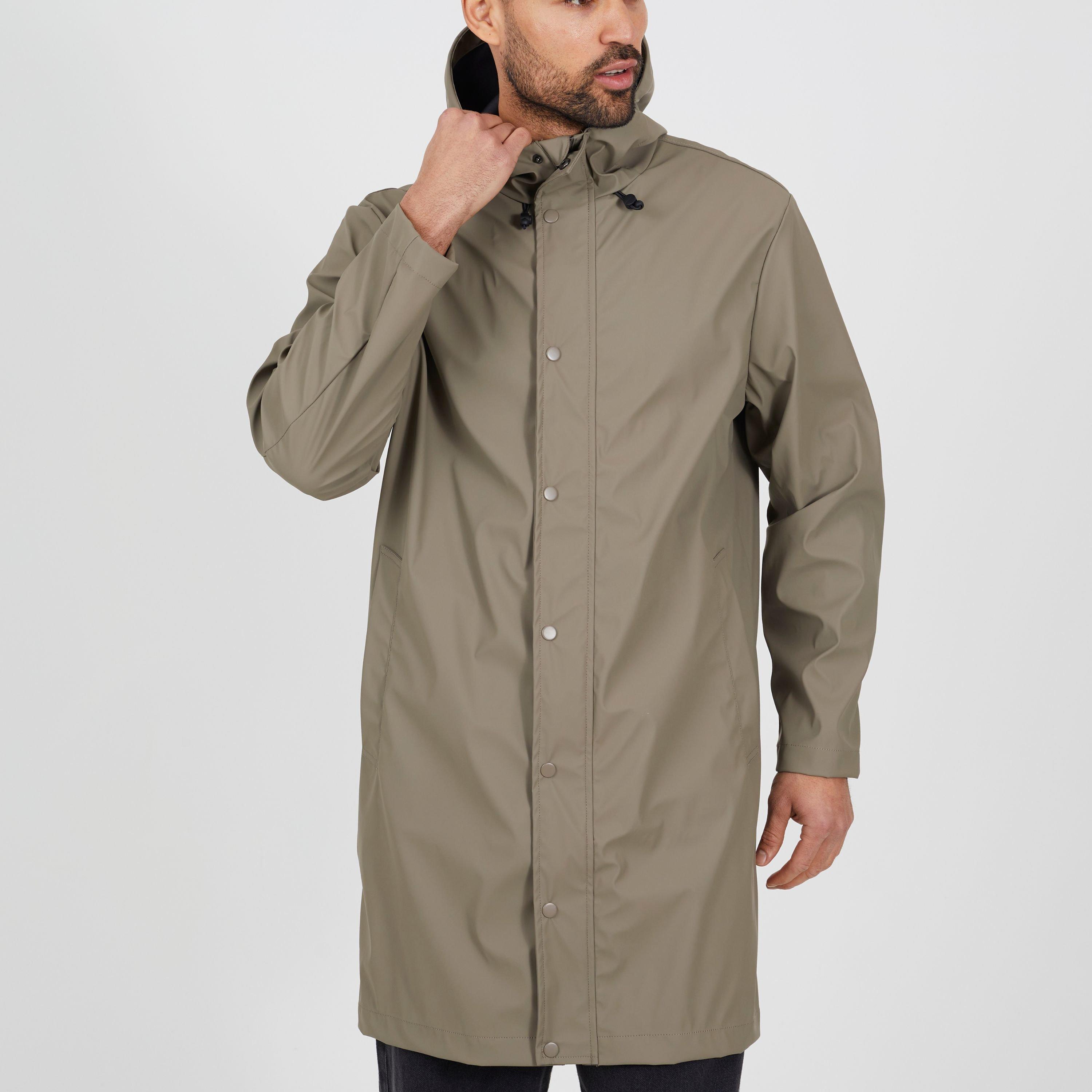 Brave Soul Men's Rubberised Hooded Parka Taupe - Small