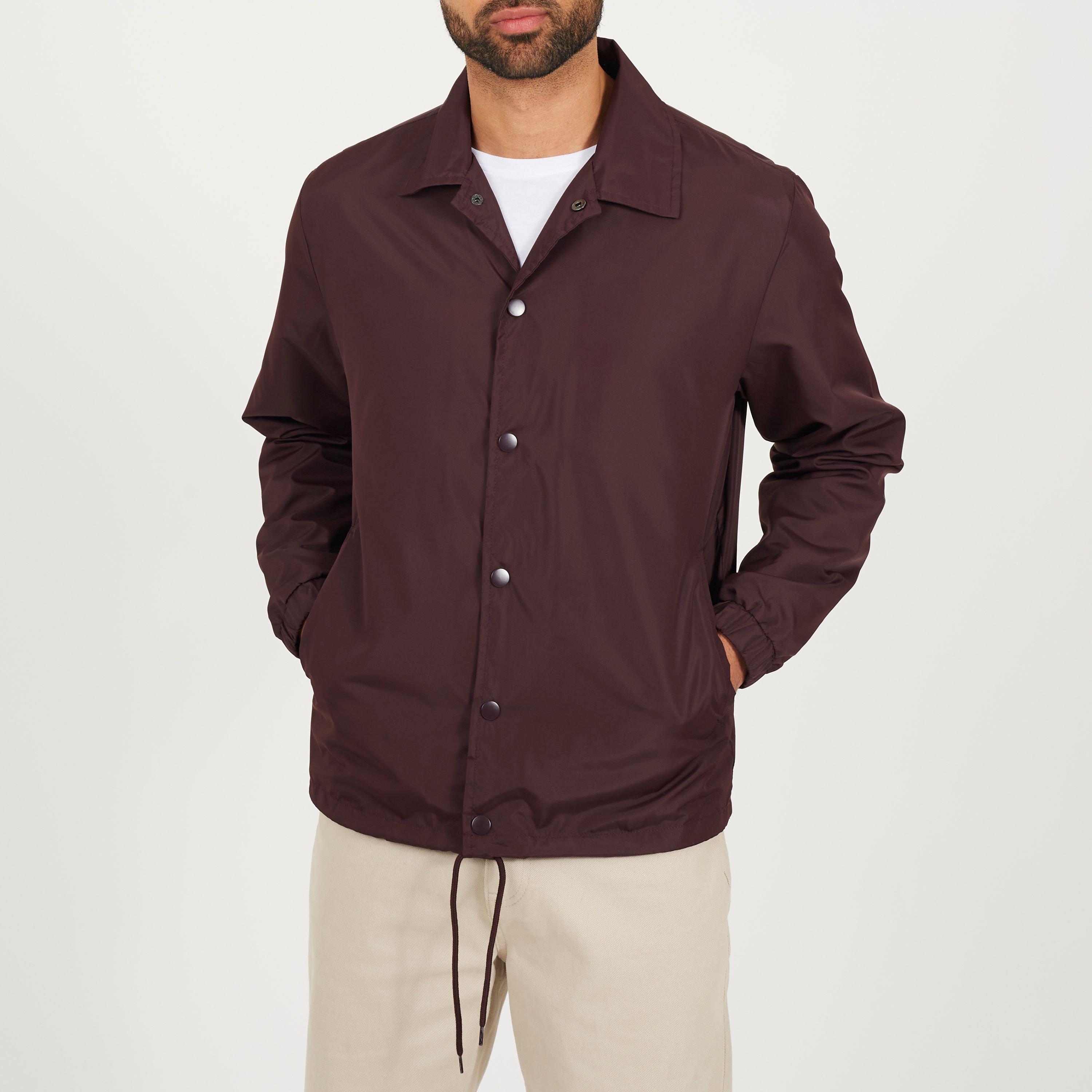 Brave Soul Men's Lightweight Coach Jacket With Drawcord Hem - Burgundy - X Large