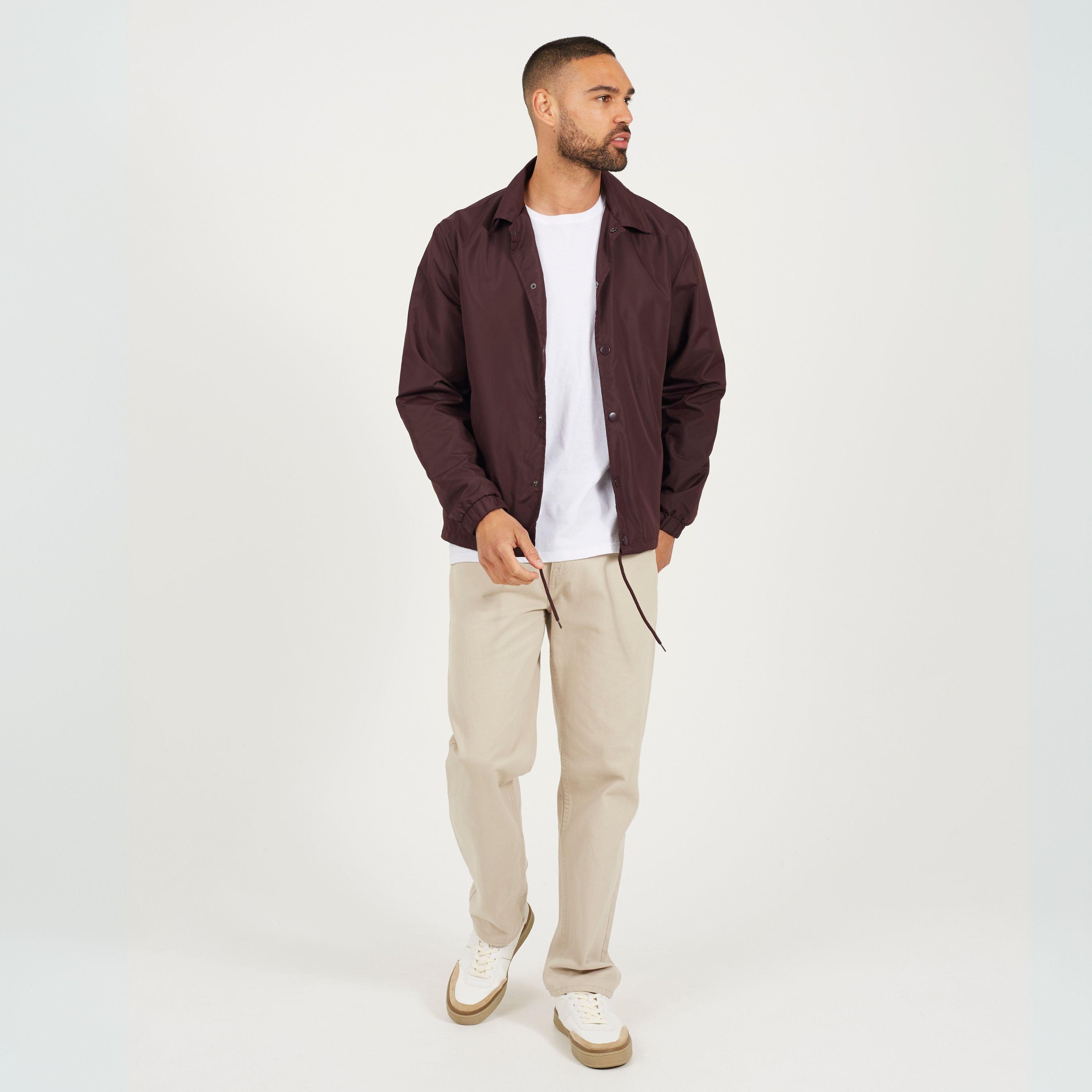 Burgundy - Brave Soul - Mens Lightweight Coach Jacket with Drawcord Hem - 4