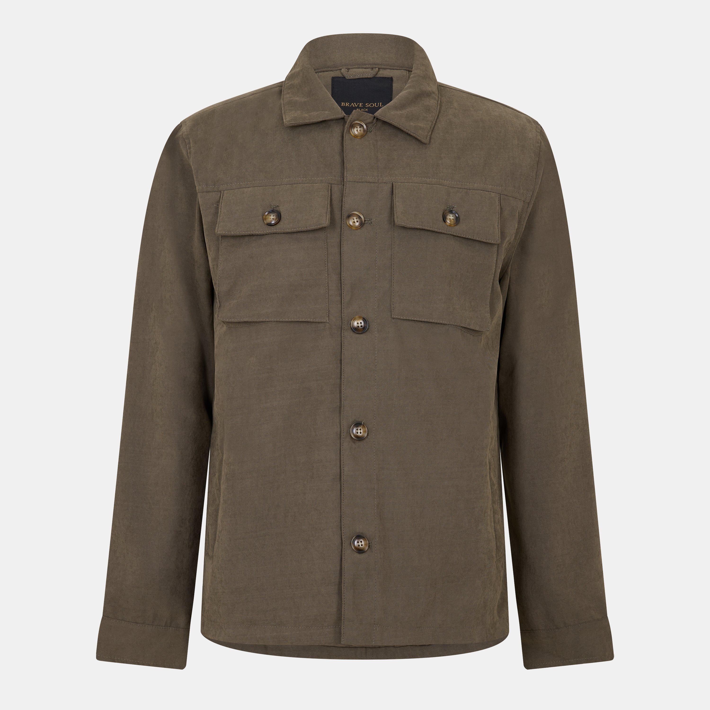 Khaki - Brave Soul - Mens 4 Pocket Long Sleeve Shacket - 1