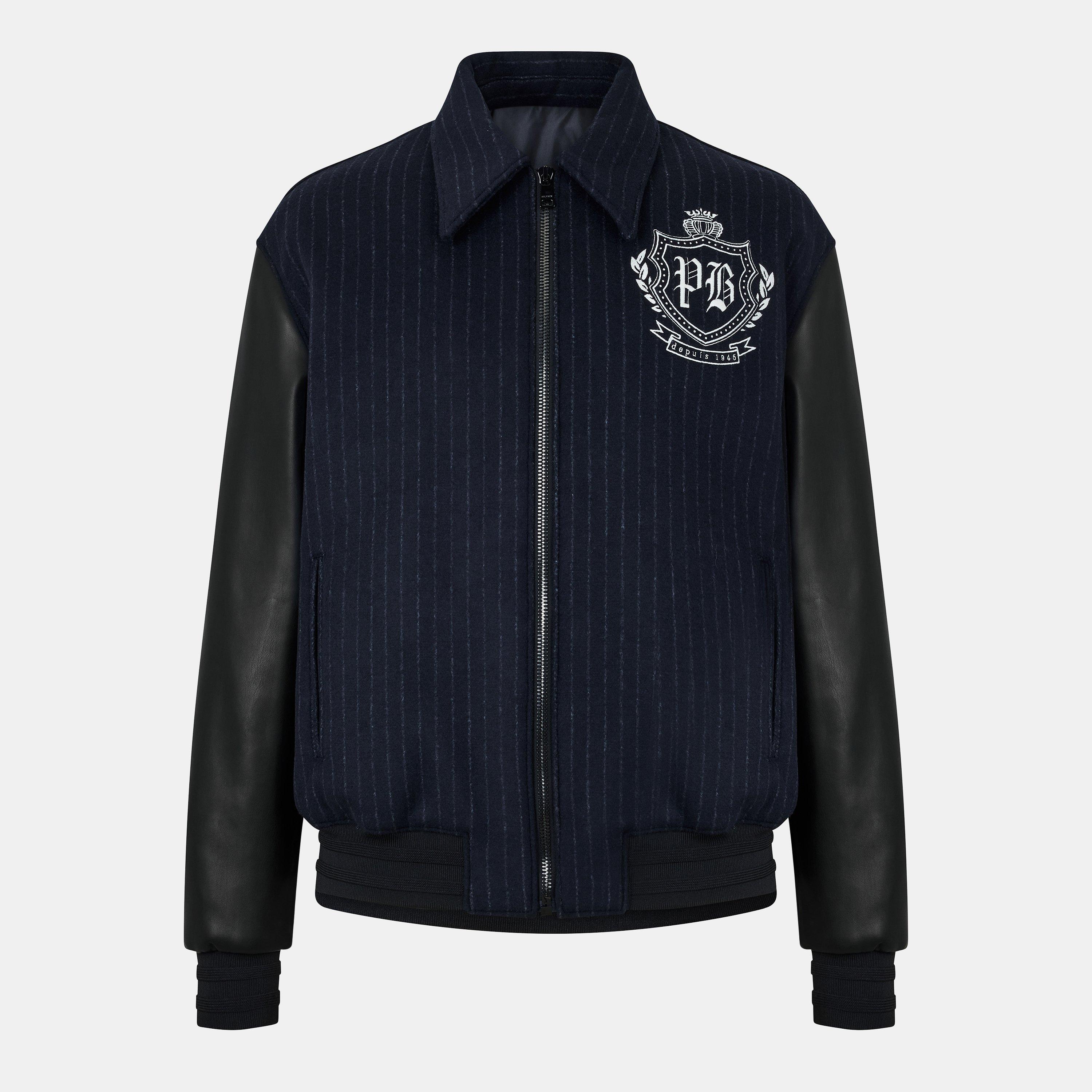 Blue/Black - Balmain - Men's Structured Varsity Jacket - 1