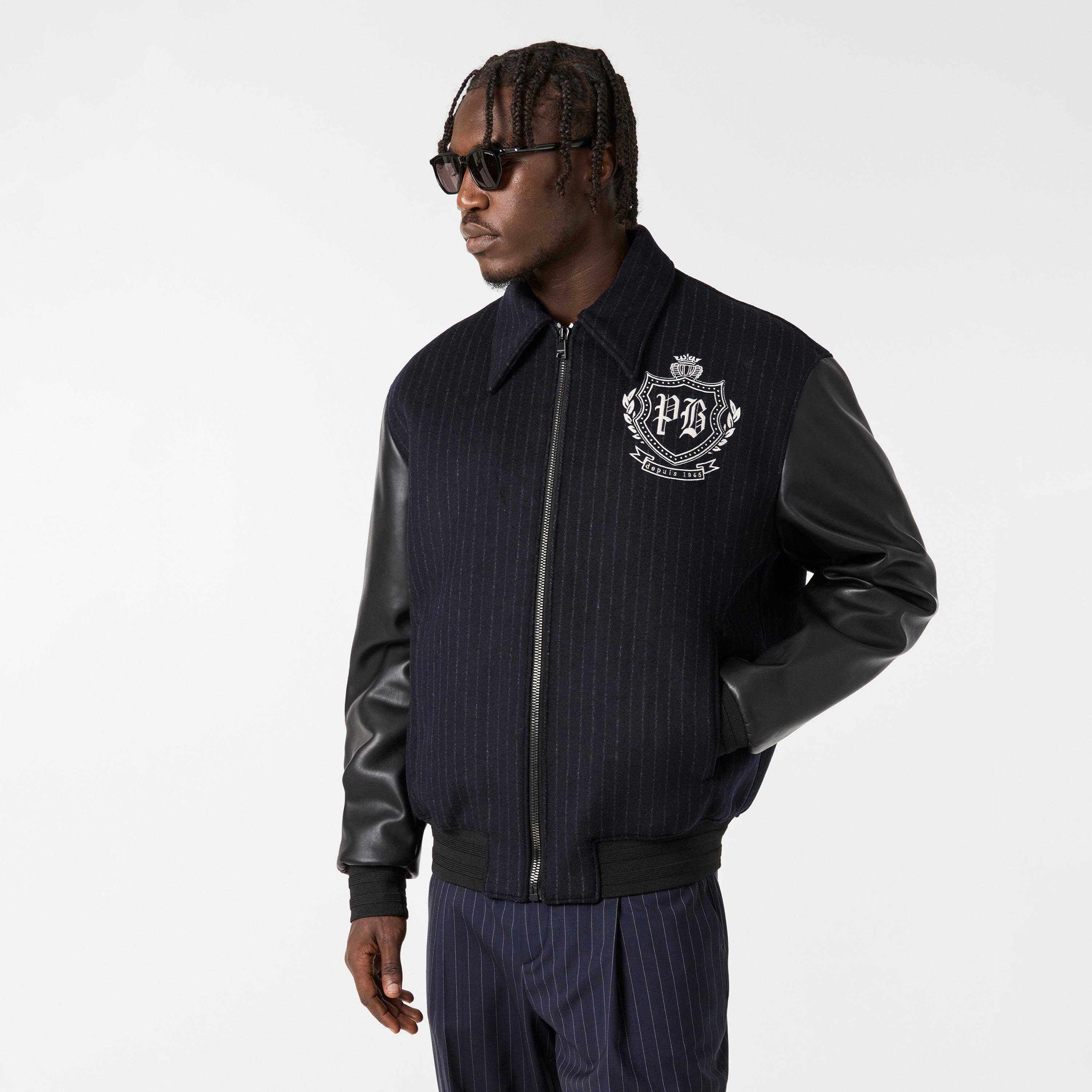 Blue/Black - Balmain - Men's  Structured Varsity Jacket - 3