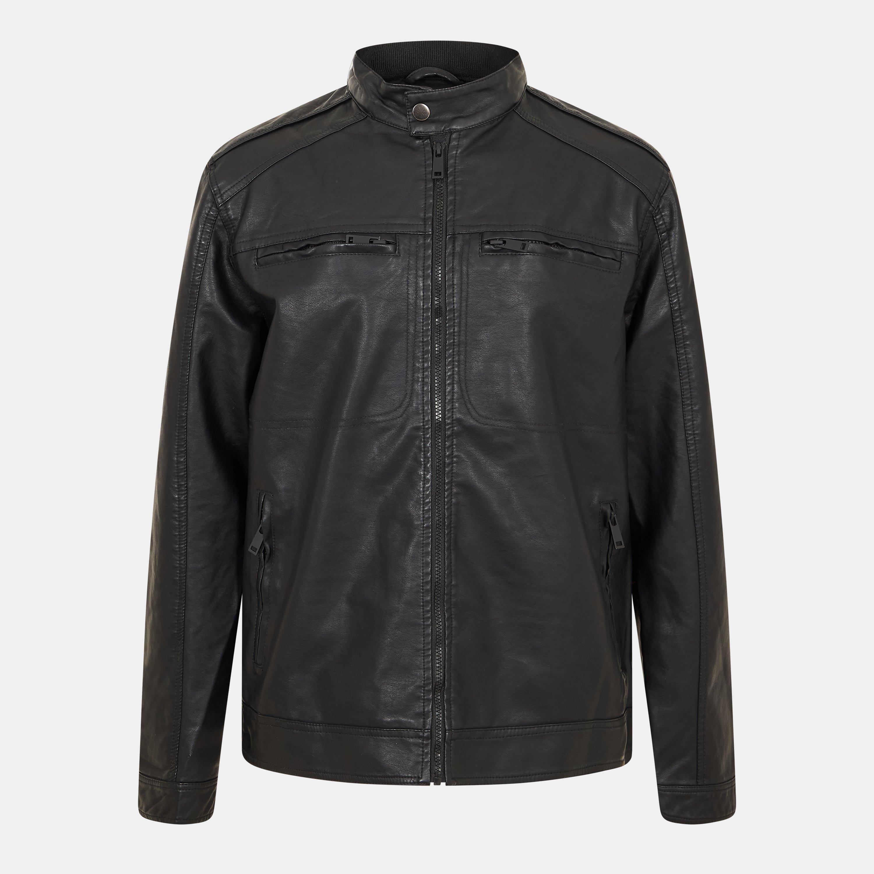 Black - Brave Soul - Mens Faux Leather Jacket with Chest Pockets - 1