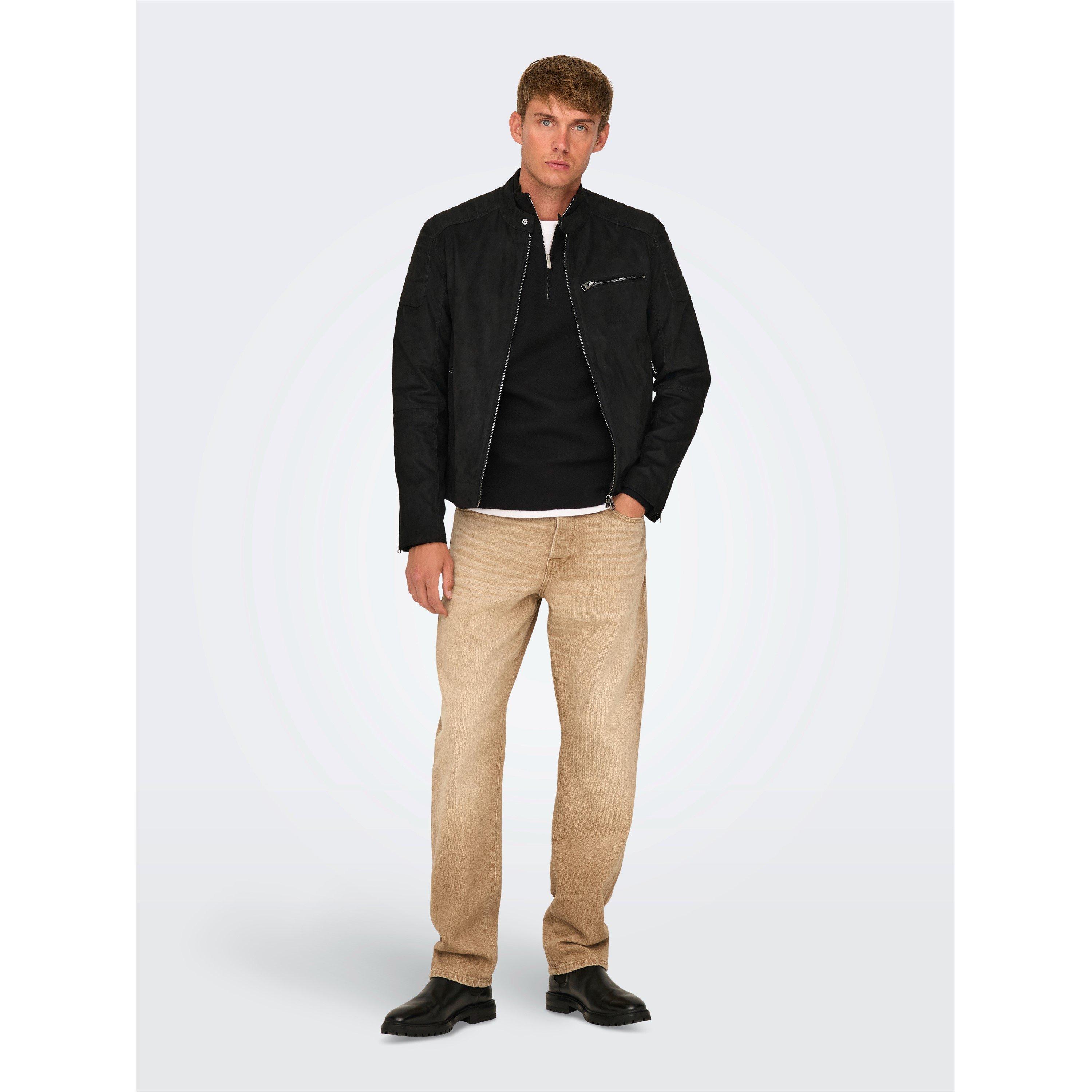 Black - Only - Men's Bomber Faux Leather Jacket - 1