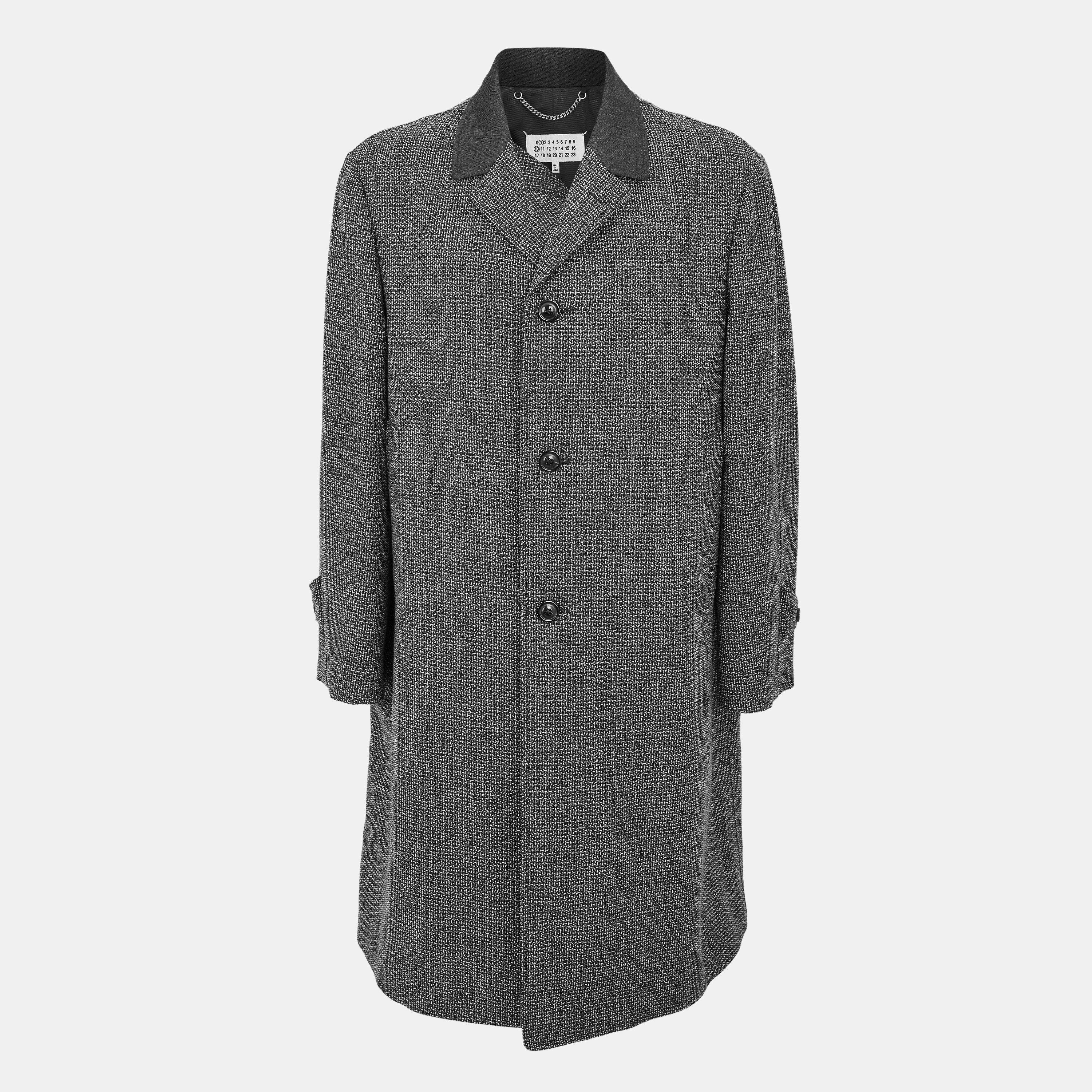 Maison Margiela Men's Tweed Structured Overcoat - Salt & Pepper - Large