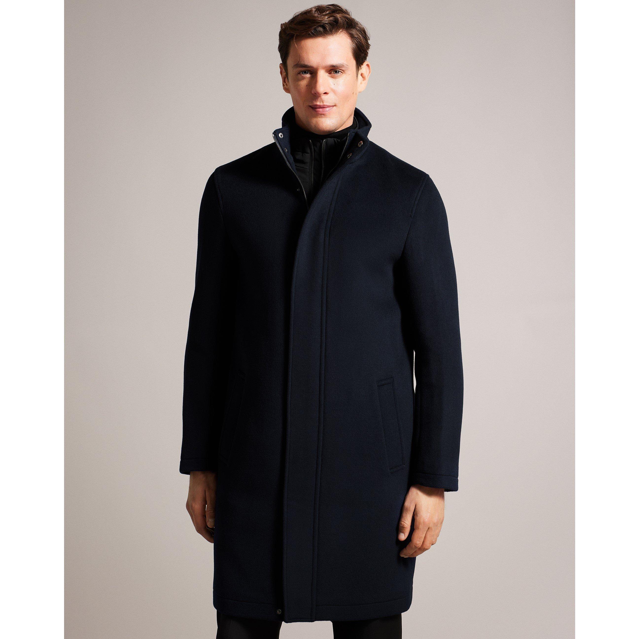 Navy - Ted Baker - Men's Funnel Neck Overcoat - 2