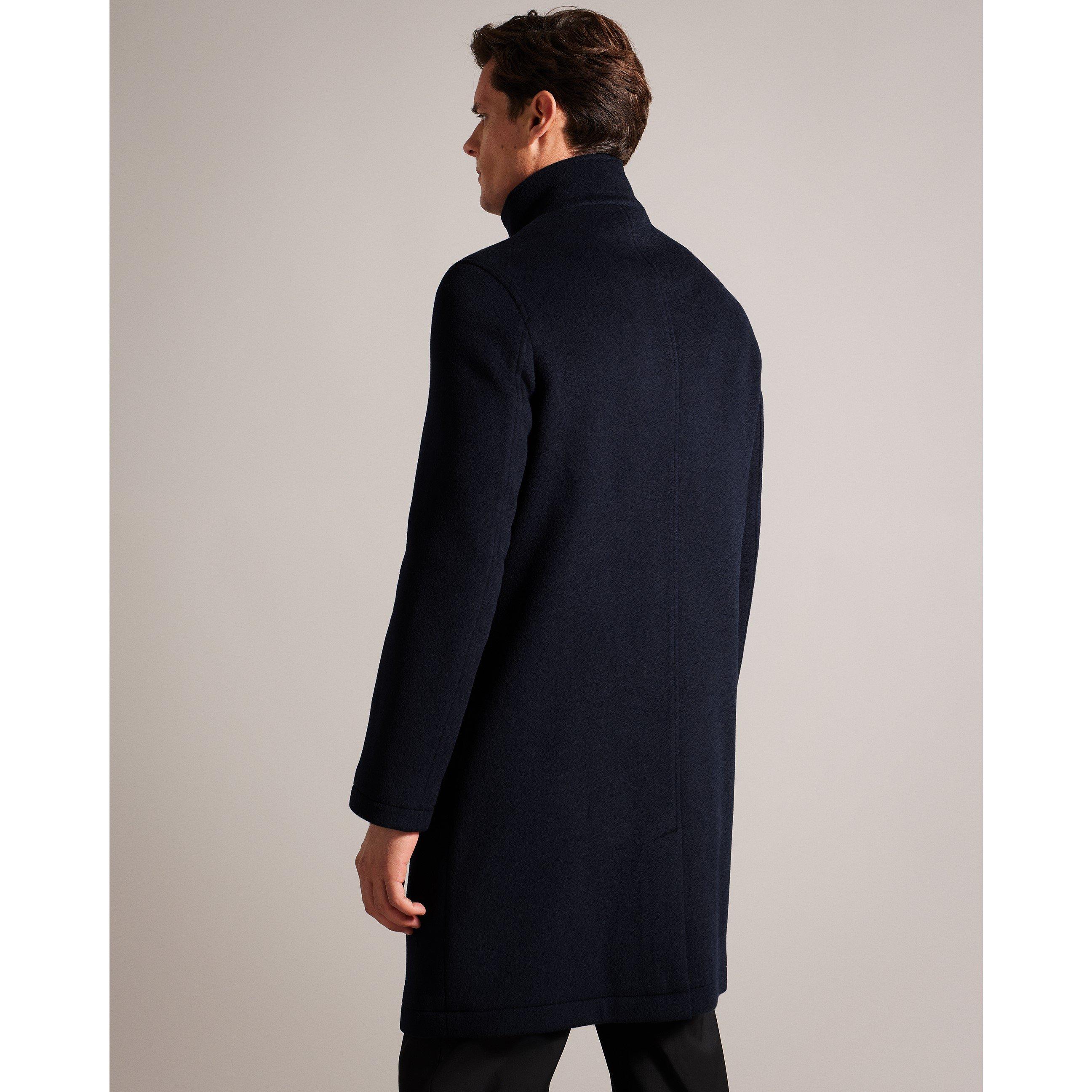 Navy - Ted Baker - Men's Funnel Neck Overcoat - 3