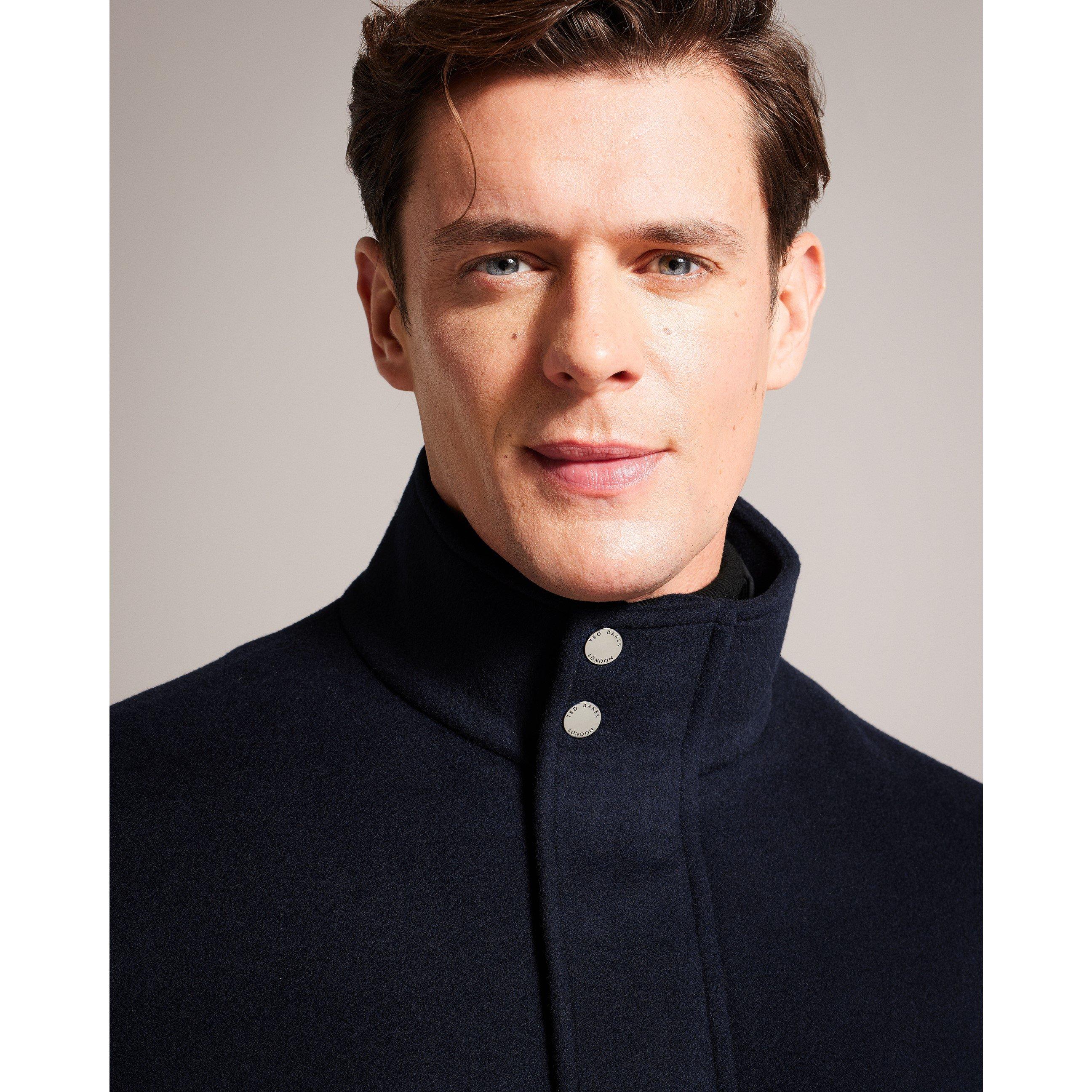 Navy - Ted Baker - Men's Funnel Neck Overcoat - 4