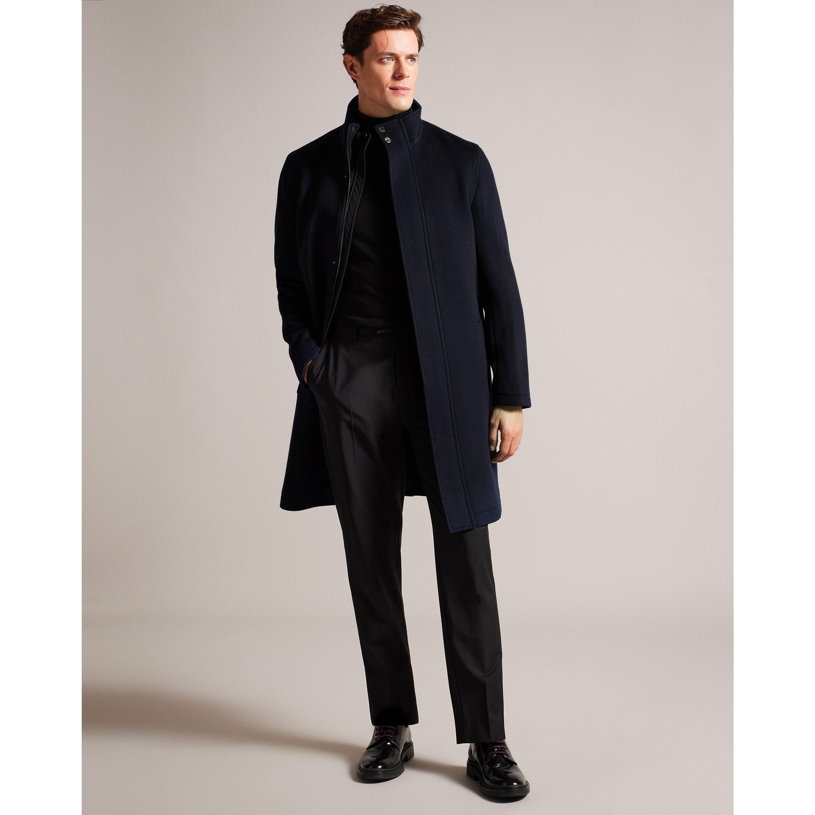 Navy - Ted Baker - Men's Funnel Neck Overcoat - 5
