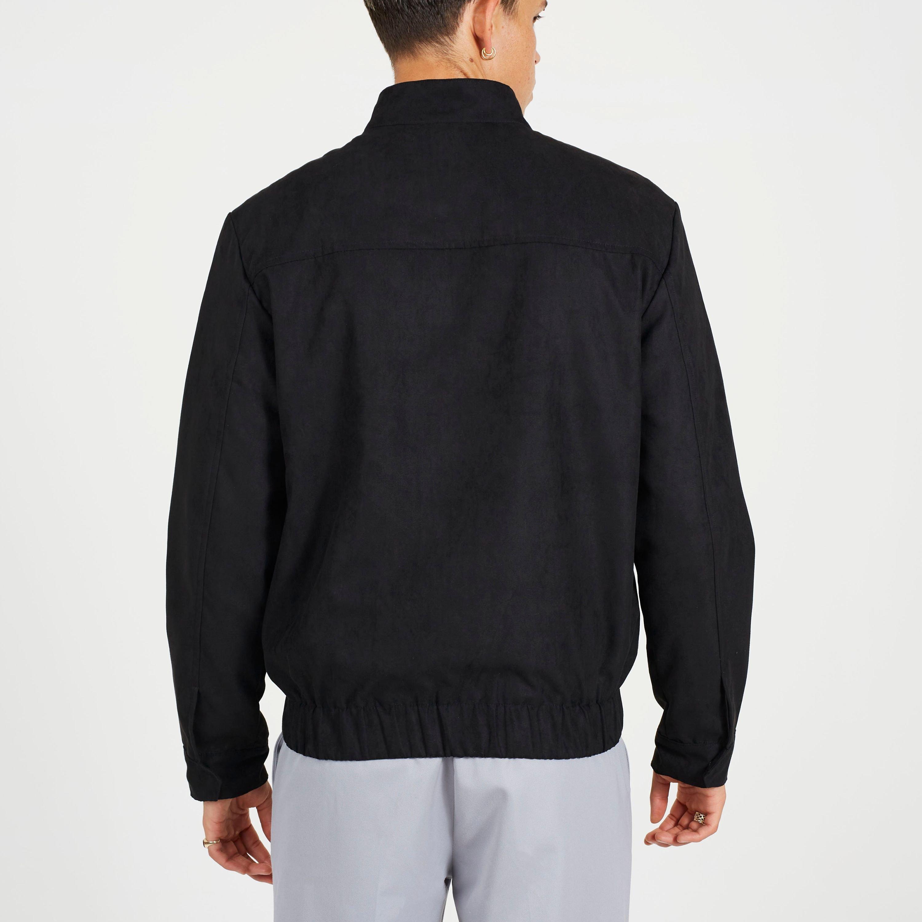 Crna - Brave Soul - Black Faux Suede Funnel Neck Long Sleeve Bomber Jacket - 2