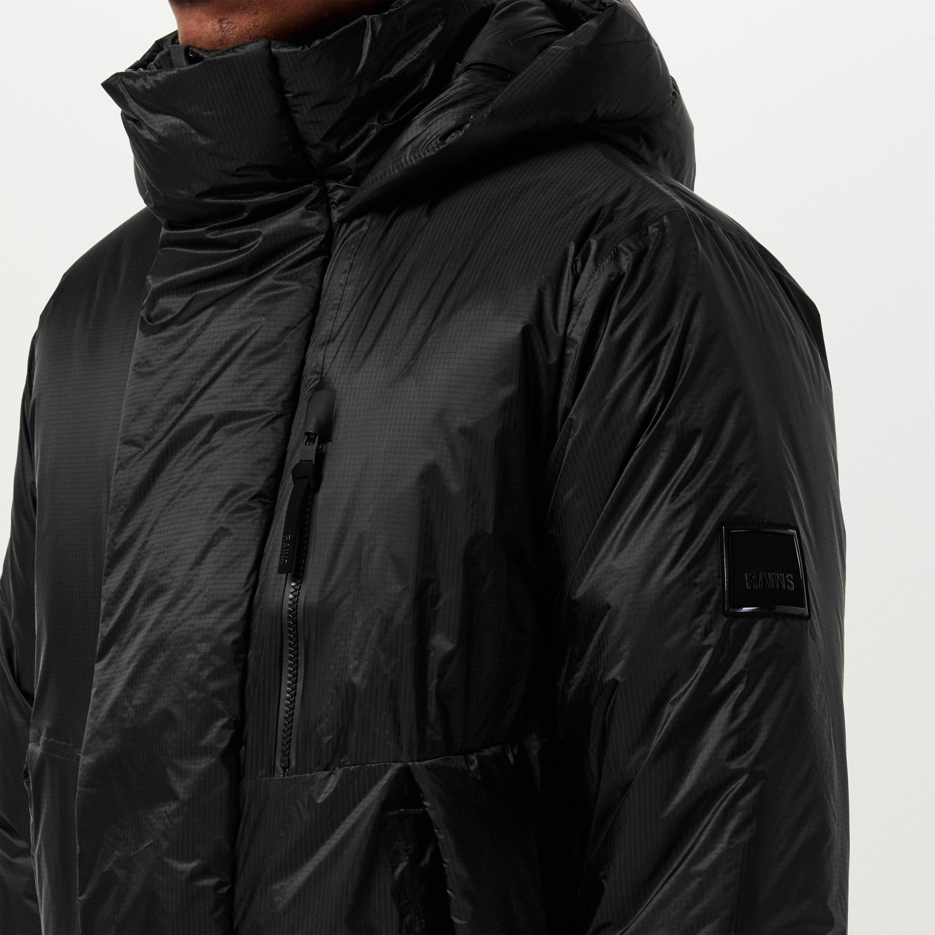 Black 01 - Rains - Men's Torna Long Waterproof Windproof Hooded Medium Puffer Jacket - 5