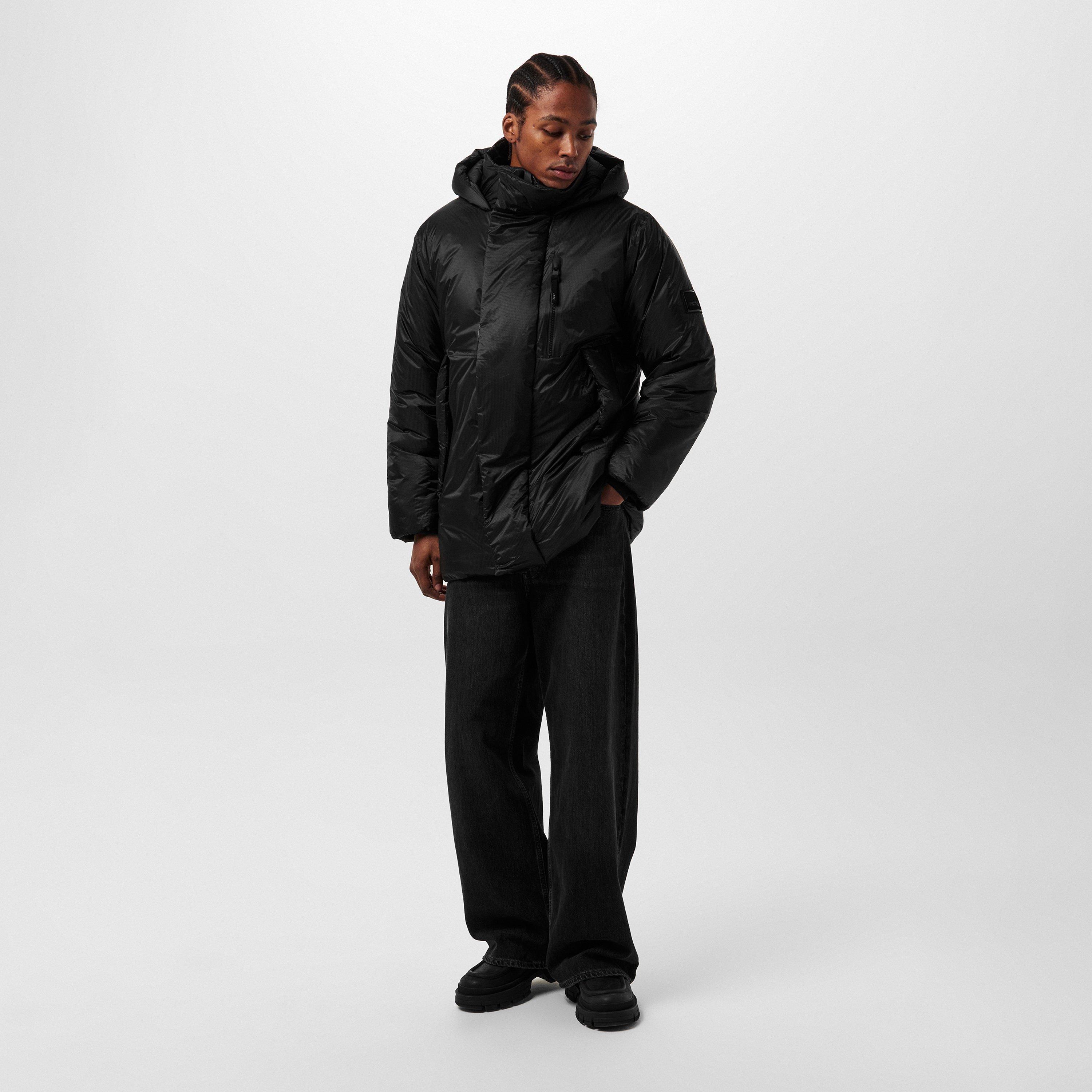 Black 01 - Rains - Men's Torna Long Waterproof Windproof Hooded Medium Puffer Jacket - 6