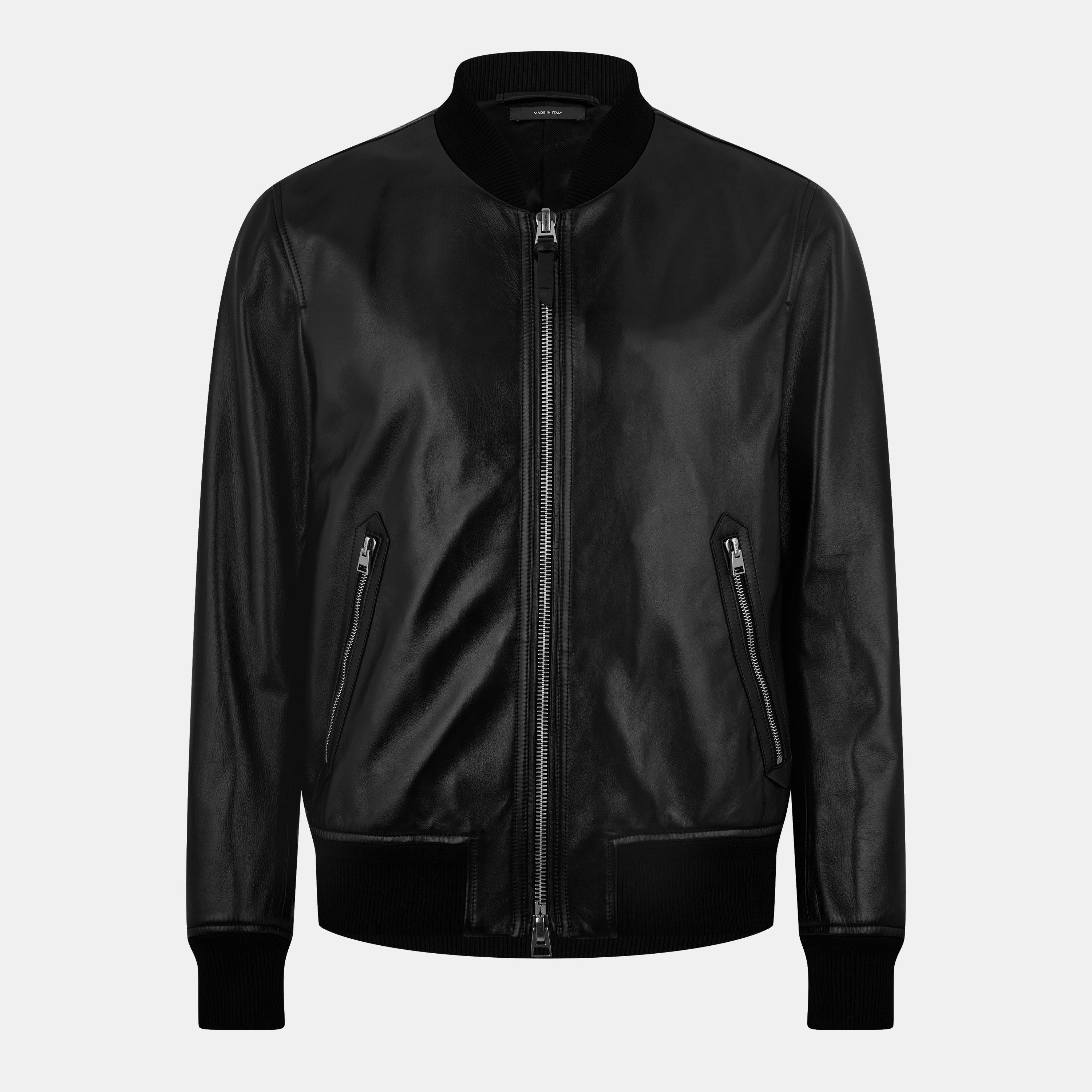 Black - Tom Ford - Men's Nappa Leather Long Sleeve Bomber Jacket - 1