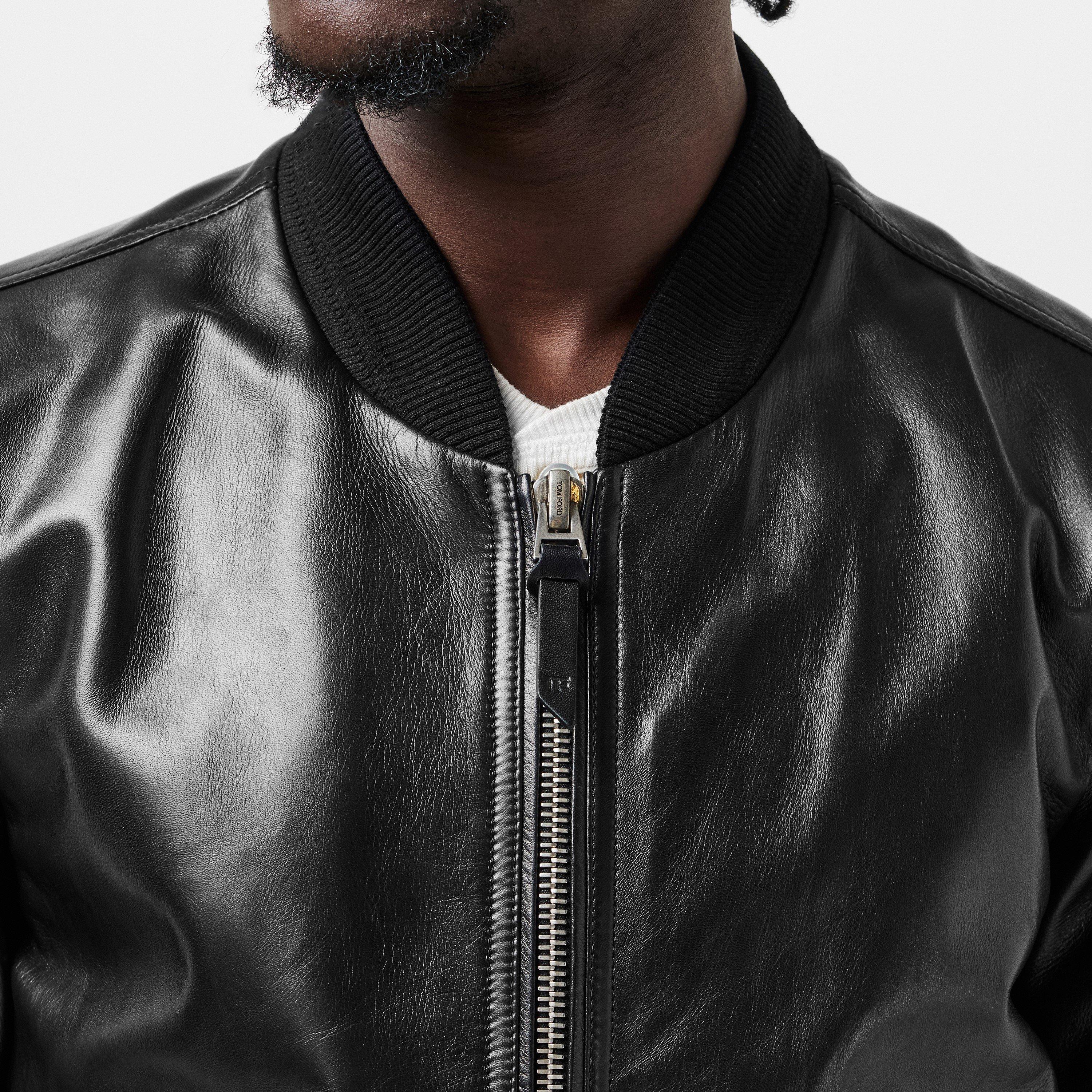 Black - Tom Ford - Men's  Nappa Leather Long Sleeve Bomber Jacket - 5