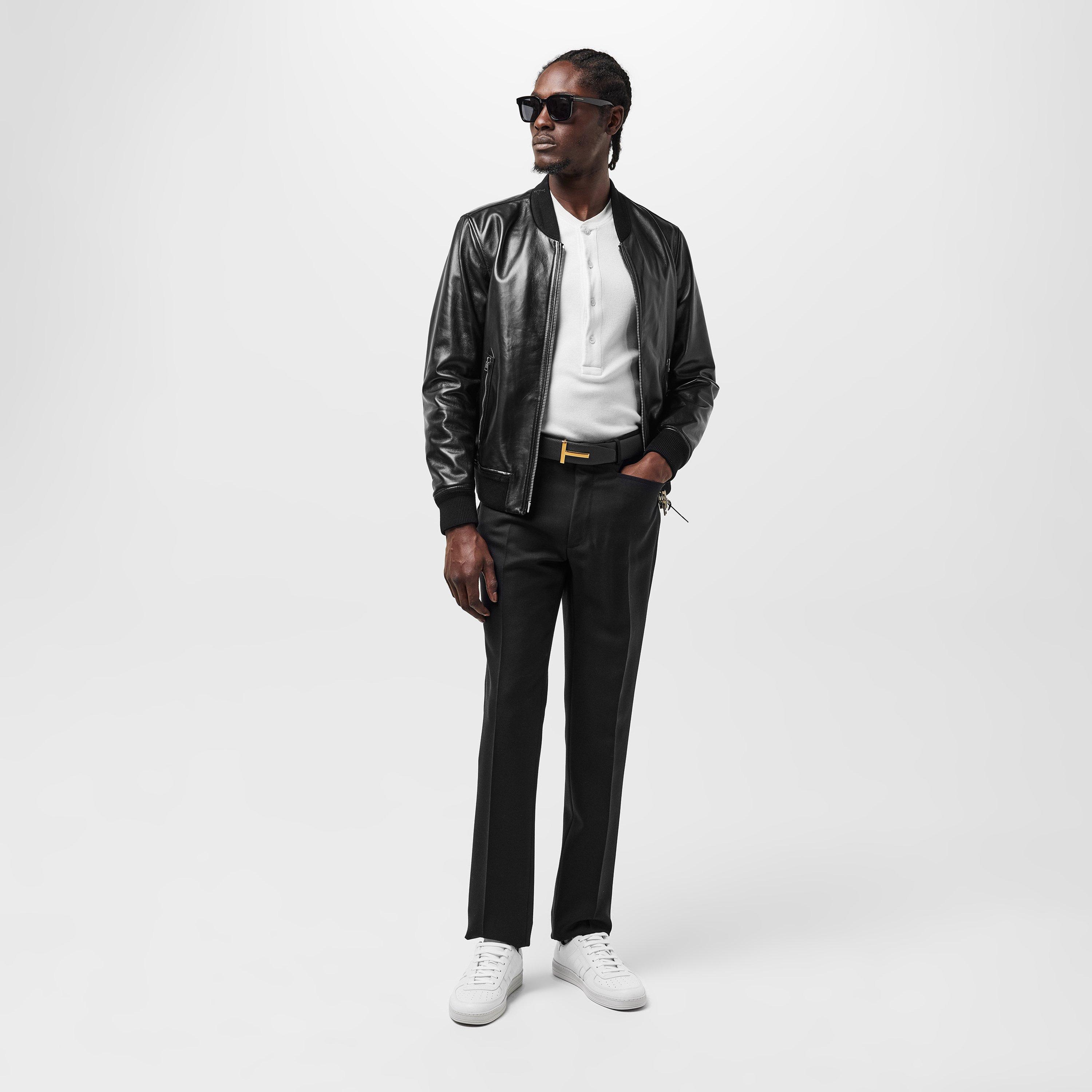 Black - Tom Ford - Men's  Nappa Leather Long Sleeve Bomber Jacket - 6