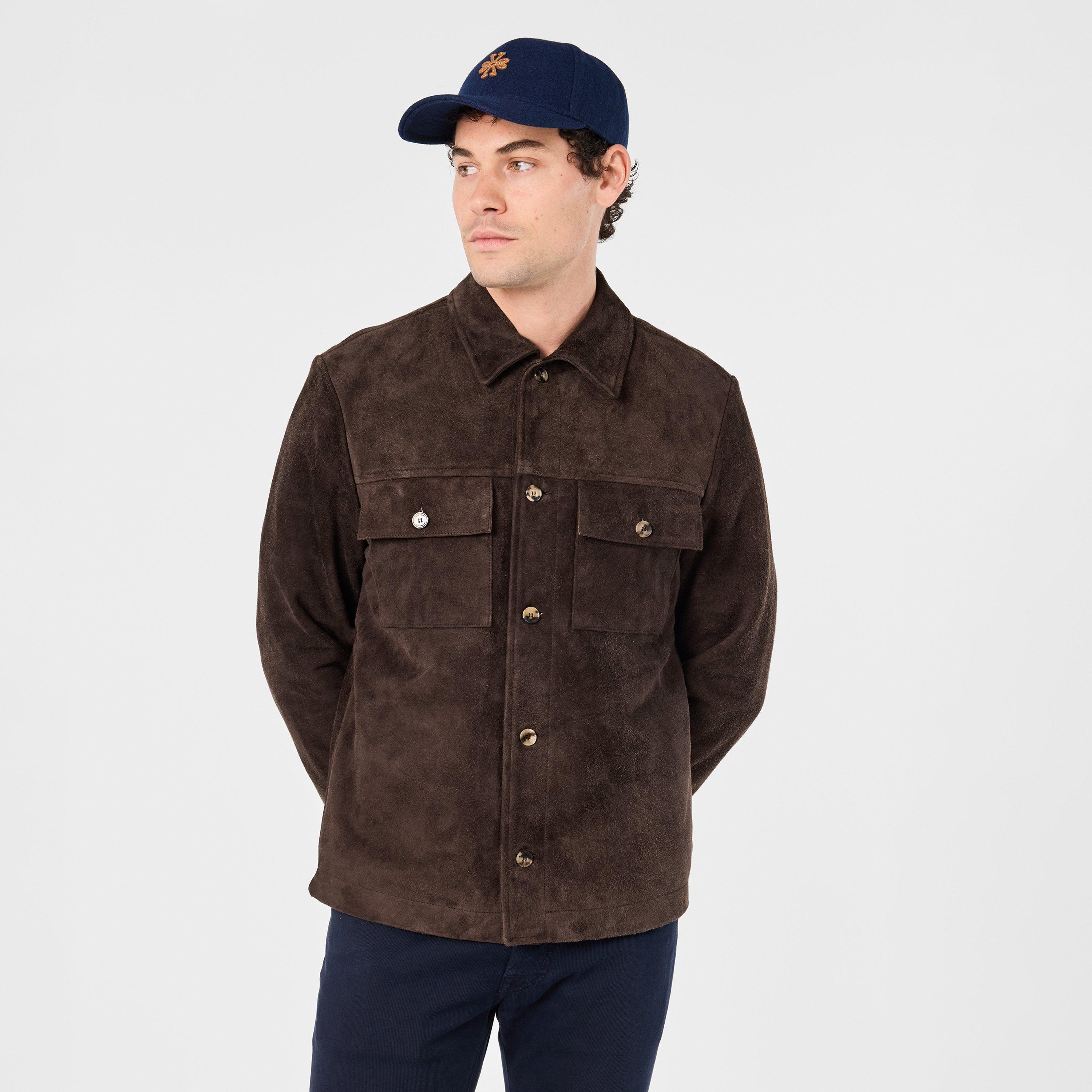 Brown - Jacob Cohen - Men's  Suede Bomber Leather Jacket - 3