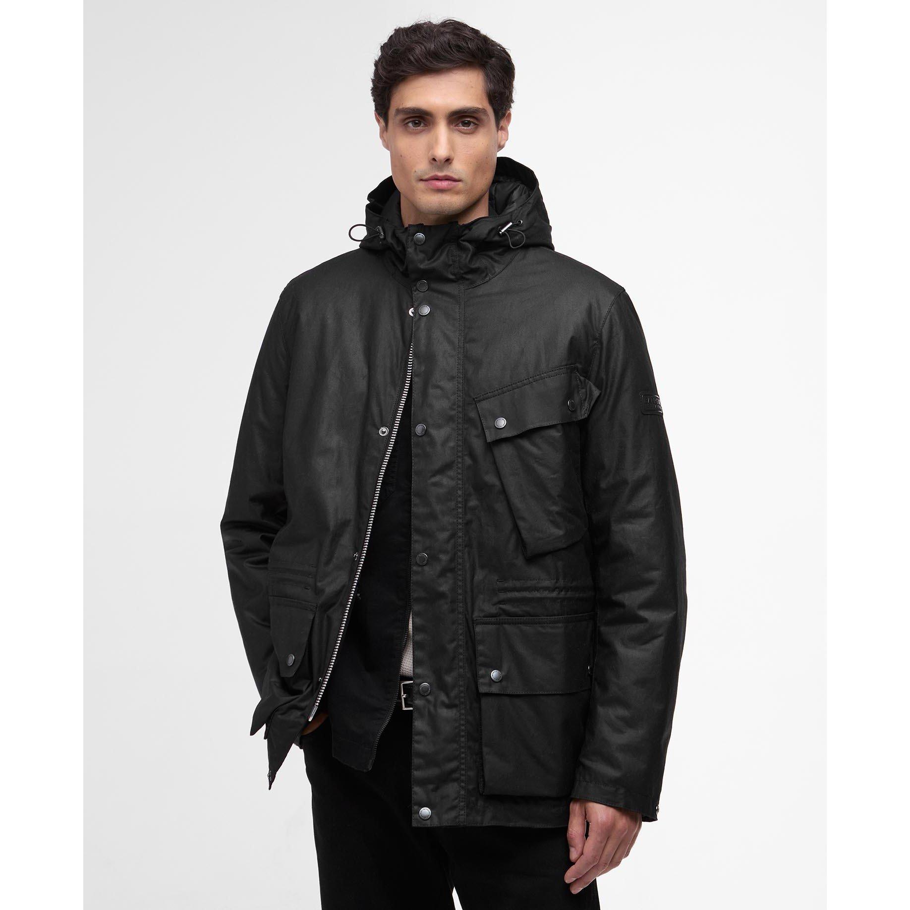 Black BK71 - Barbour International - Men's Endley Hooded Cotton Long Sleeve Waxed Jacket - 2