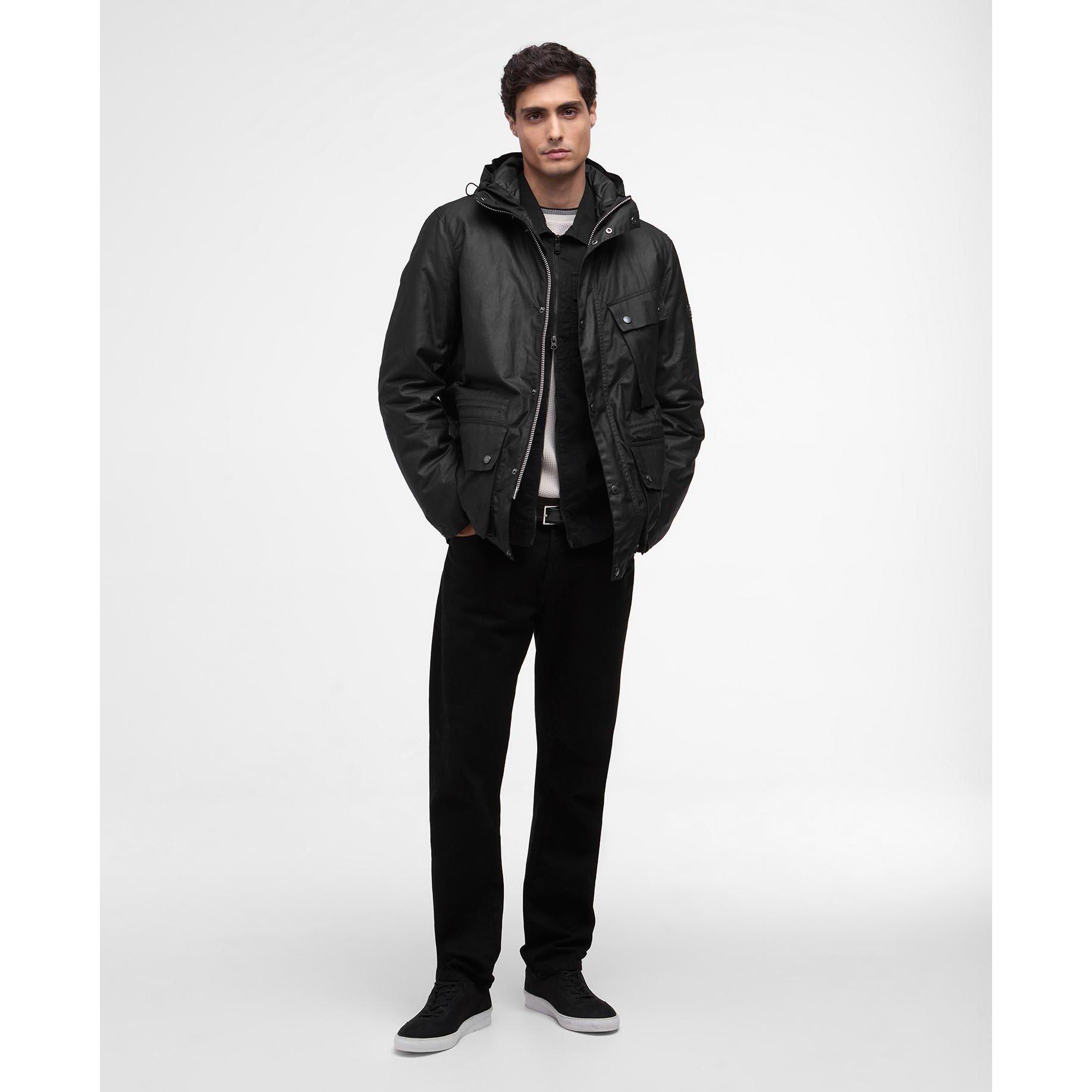 Black BK71 - Barbour International - Men's Endley Hooded Cotton Long Sleeve Waxed Jacket - 7