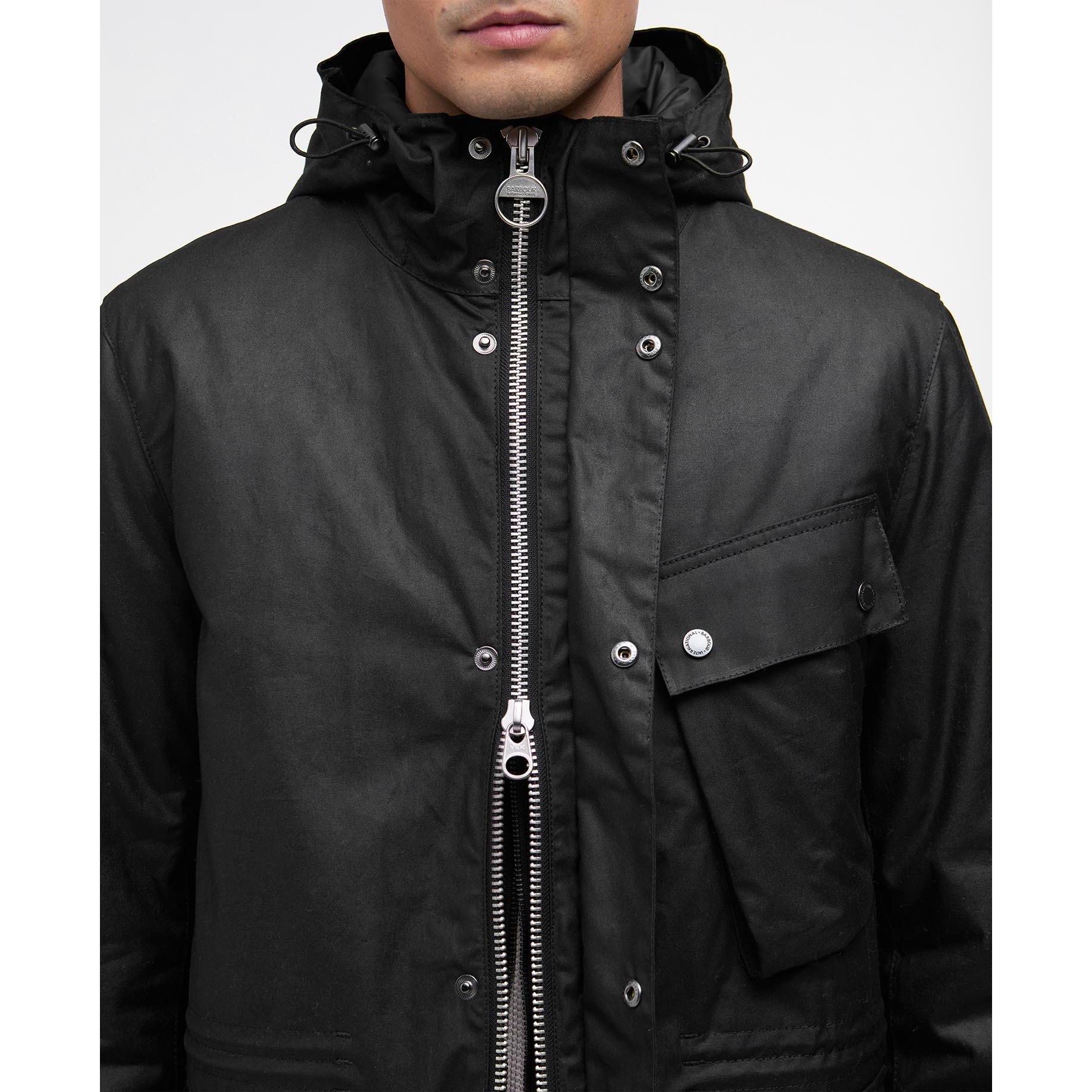 Black BK71 - Barbour International - Men's Endley Hooded Cotton Long Sleeve Waxed Jacket - 5