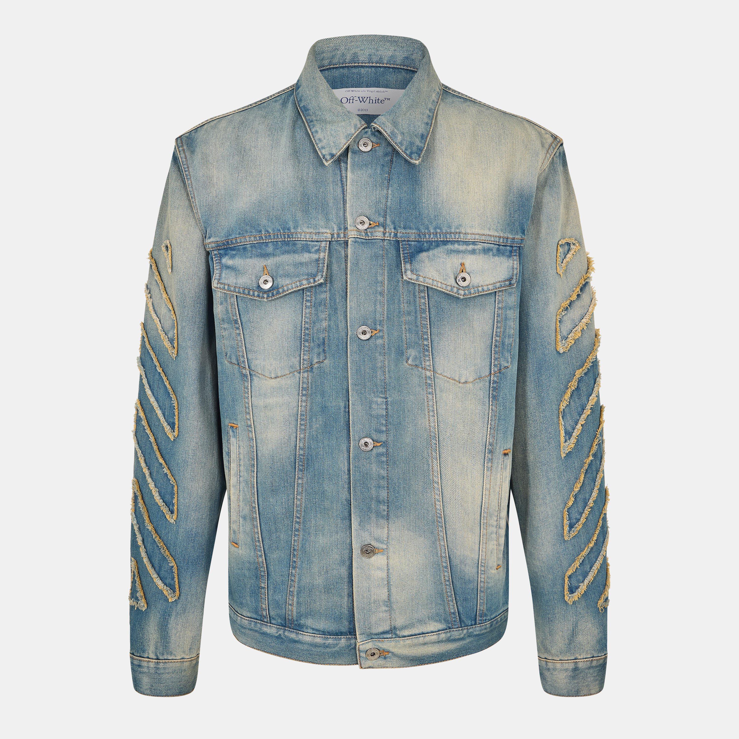 Off White Men's Dirty Blue Patch Denim Jacket - L