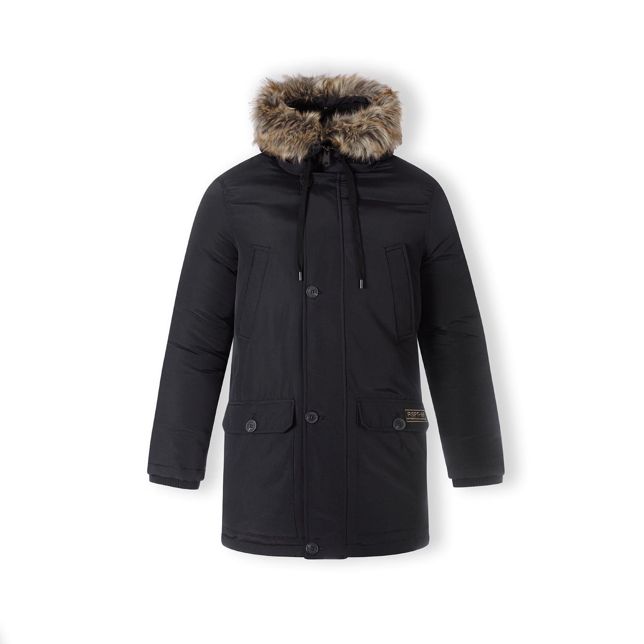 Minoti Men's Padded Parka Jacket With Faux Fur Hood Black - Small