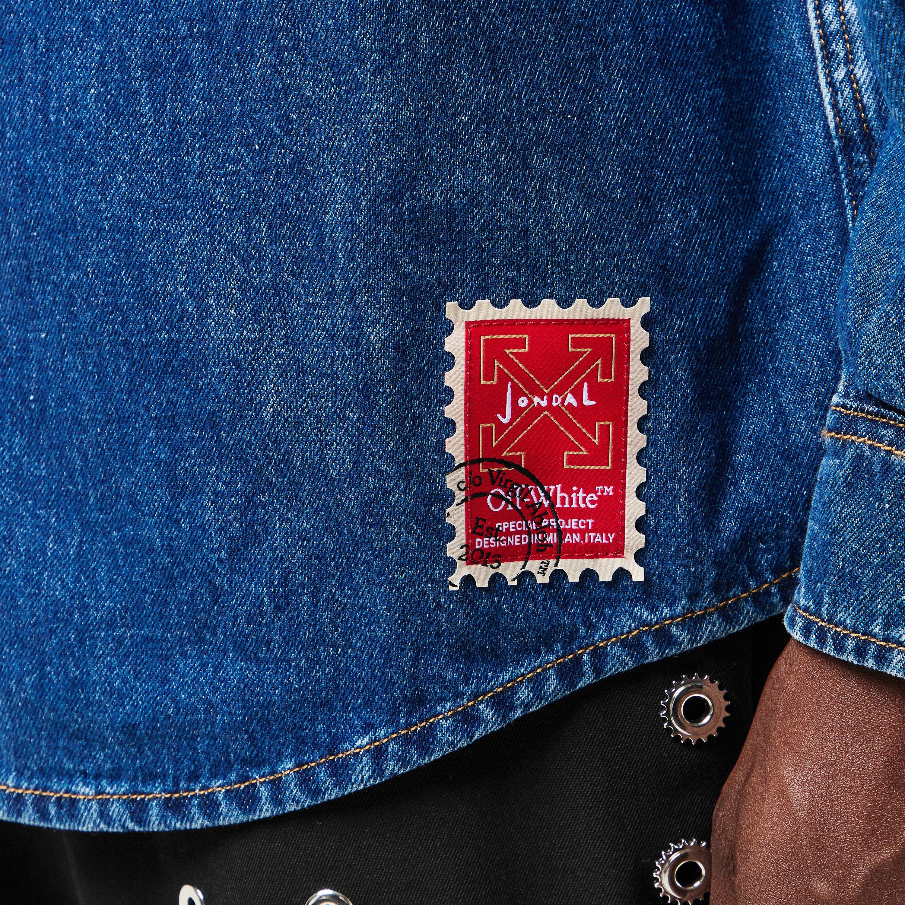 Blue/Beige - Off White - Men's Short Puffer Jacket - 5