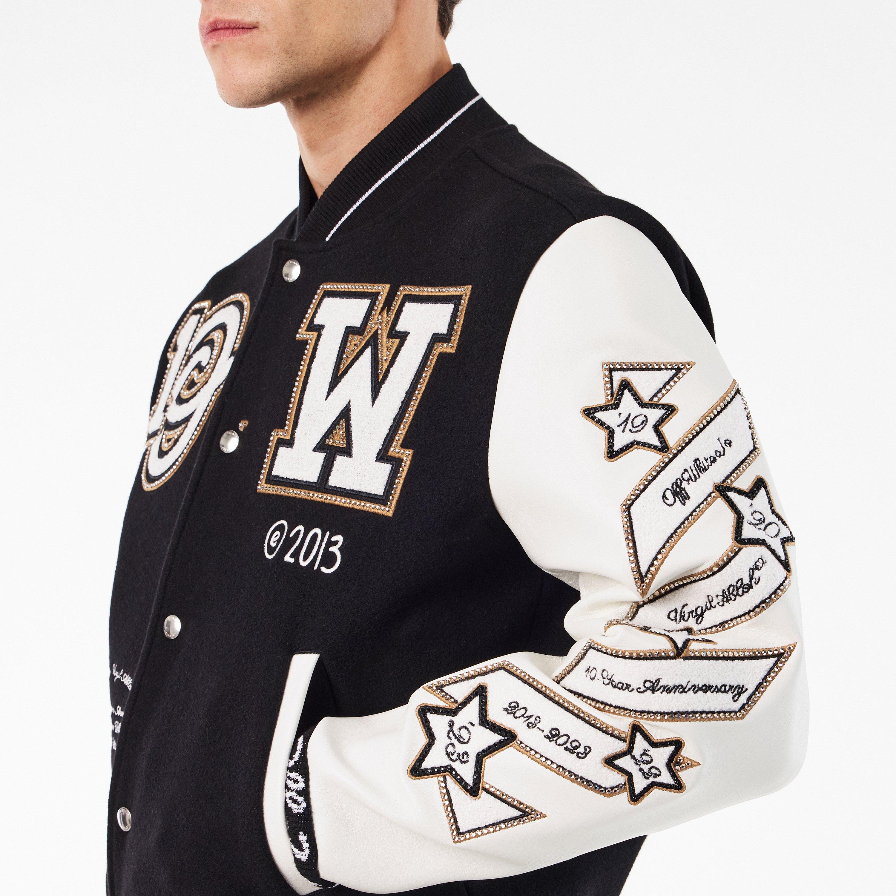 Schwarz/Weiß - Off White - Men's Off-White Varsity Jacket - 5