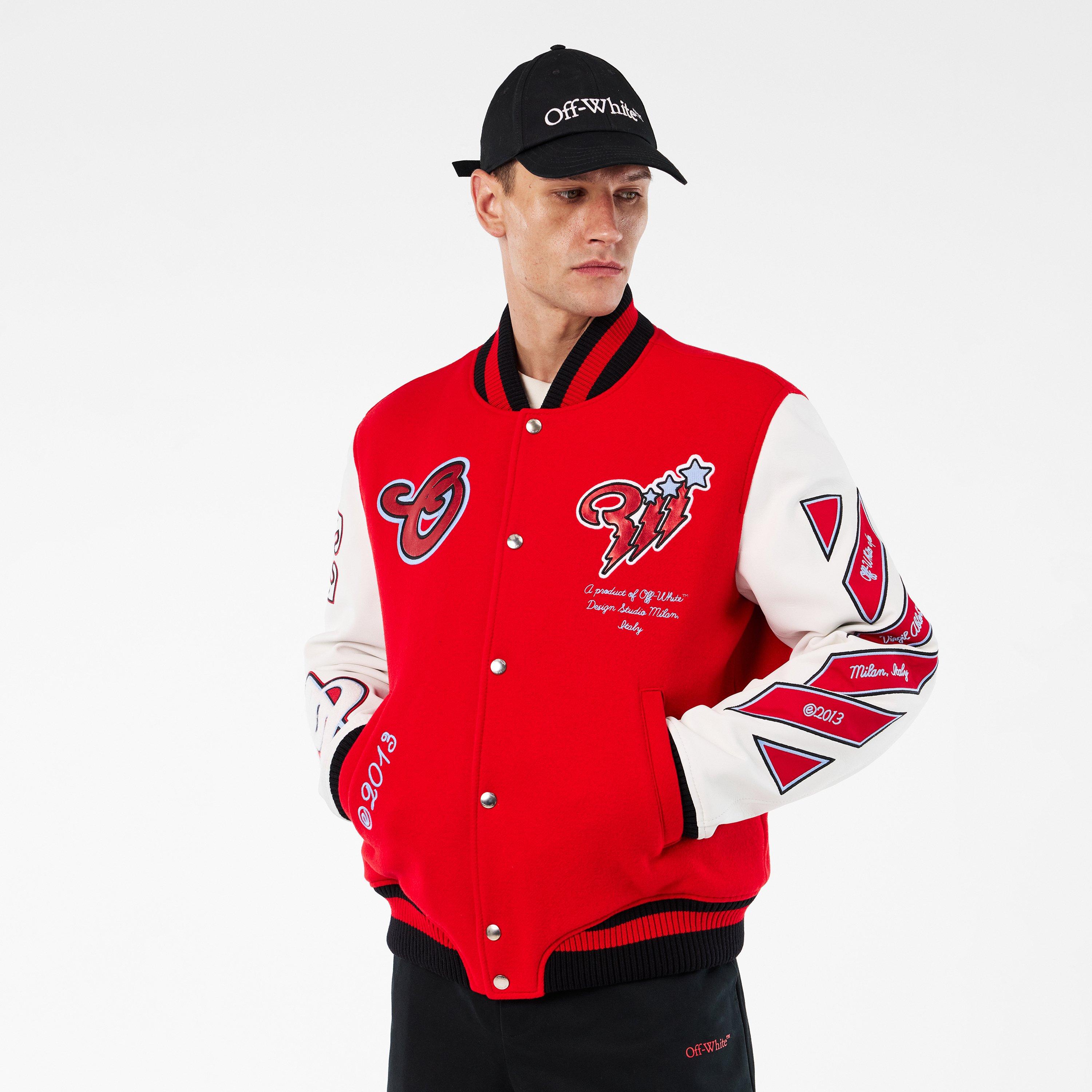 Rosso/Bianco sporco - Off White - Men's Off-White Varsity Jacket - 3