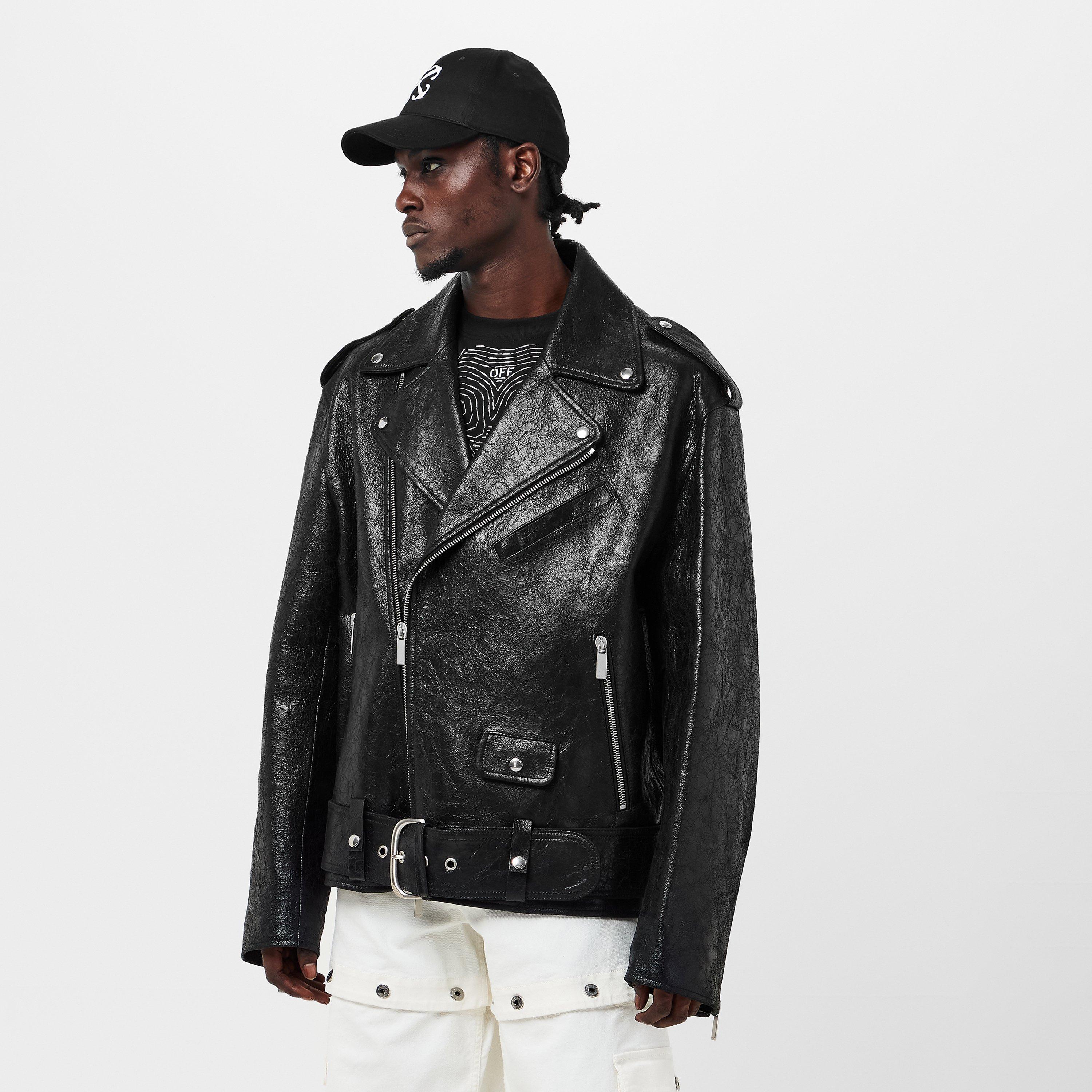 Black - Off White - Men's Off-White Shearling Jacket - 3