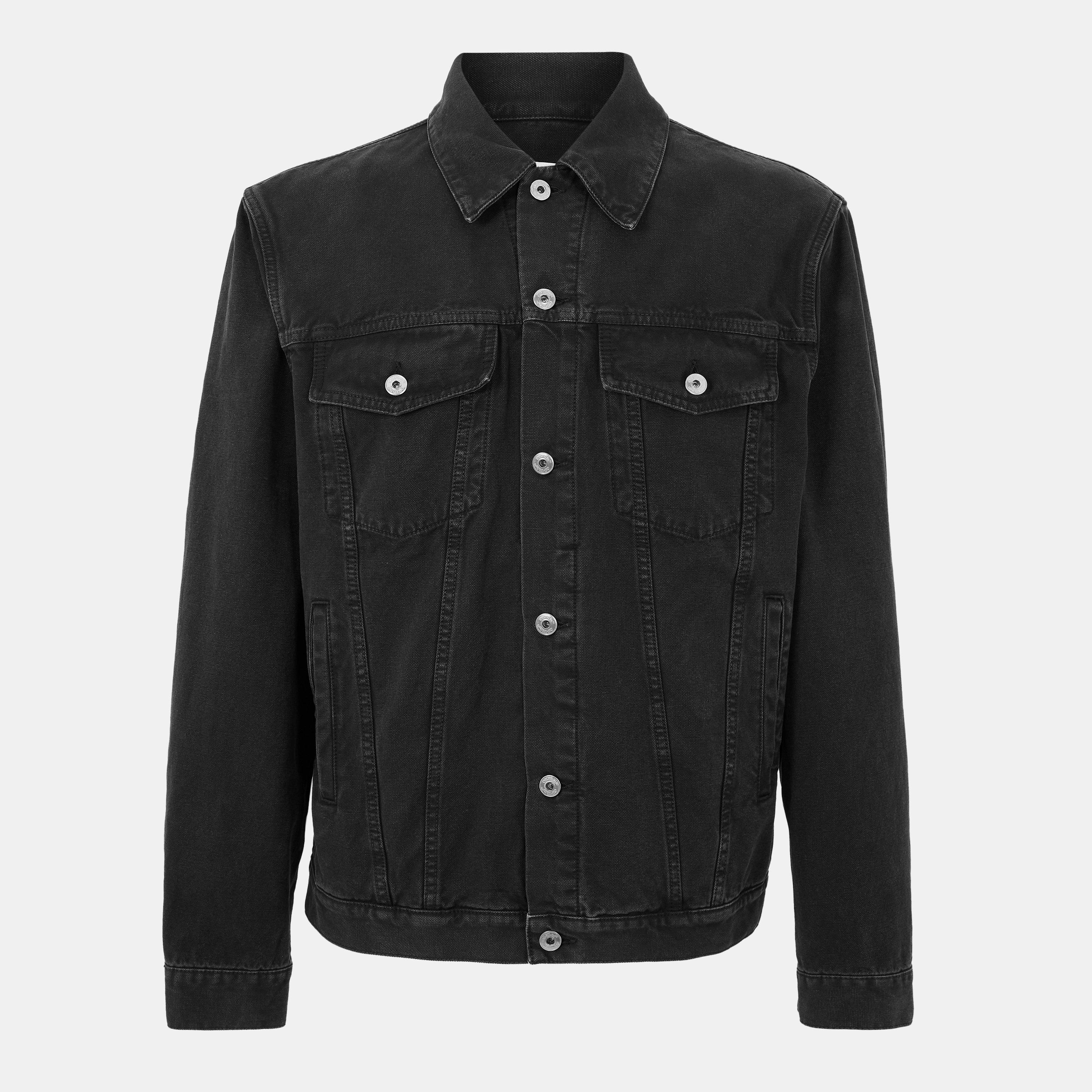Black/White - Off White - Men's - Embroidered Denim Long Sleeve Varsity Jacket - 1