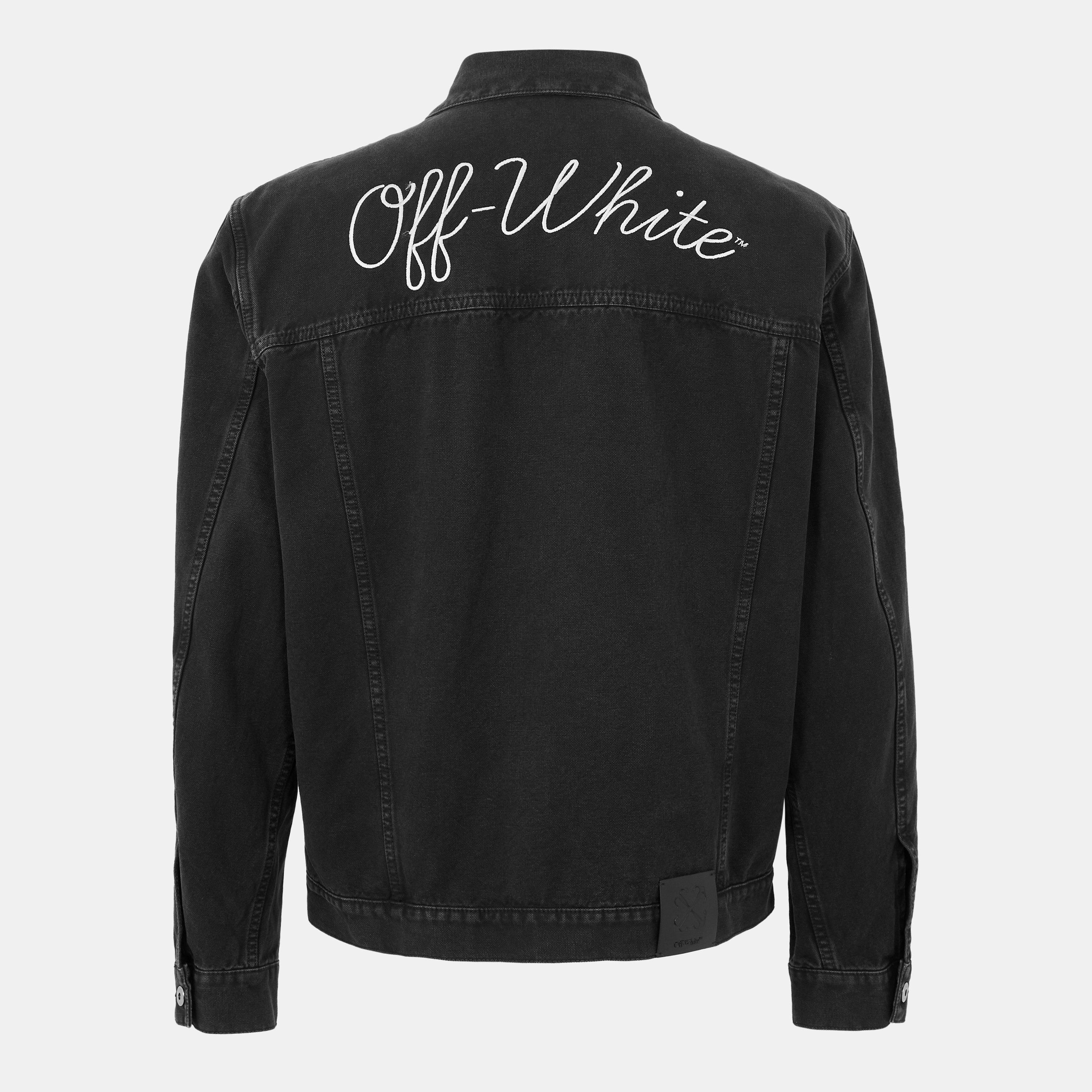 Schwarz/Weiß - Off White - Men's Embroidered Skate Jacket, Logo Design - 2