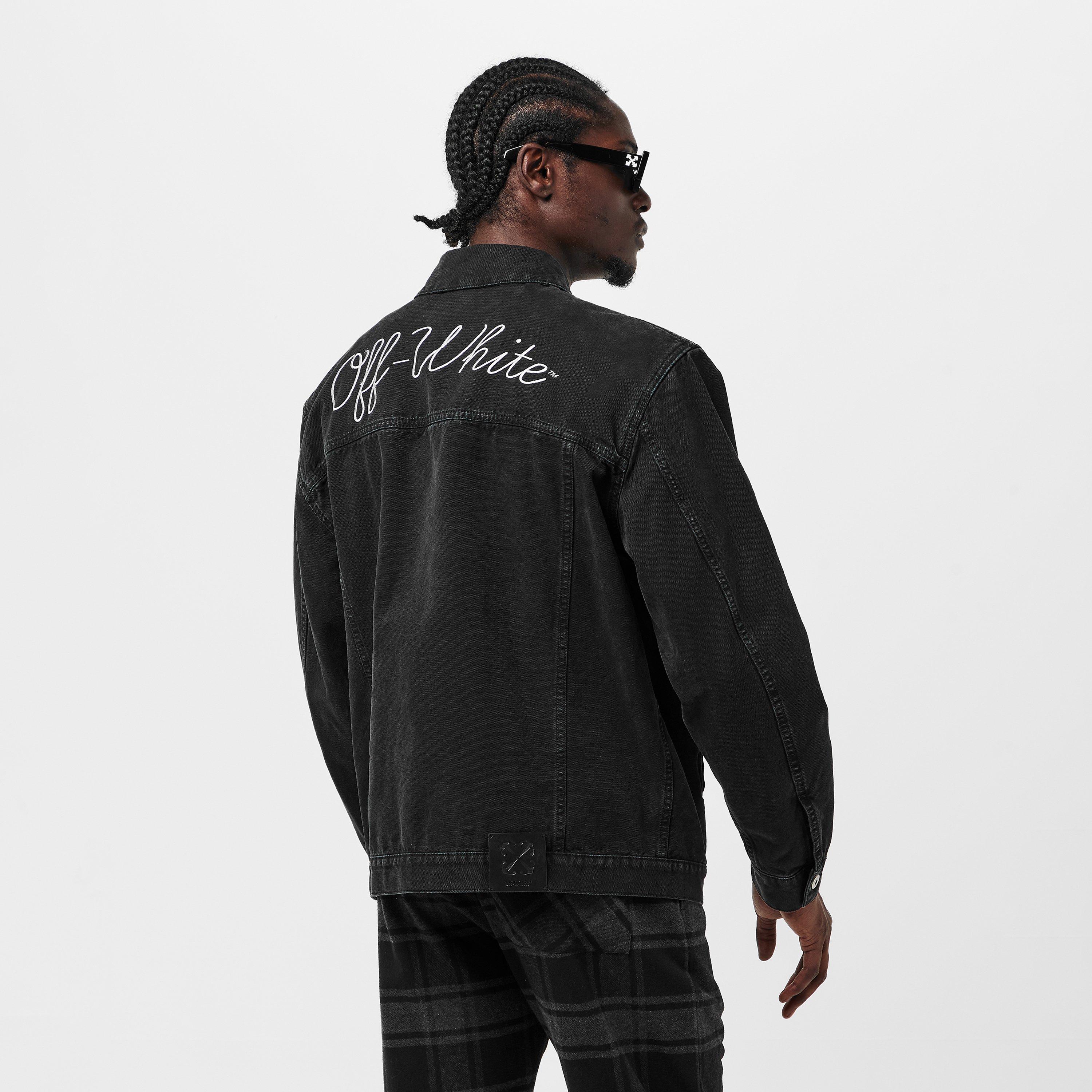 Schwarz/Weiß - Off White - Men's Embroidered Skate Jacket, Logo Design - 4